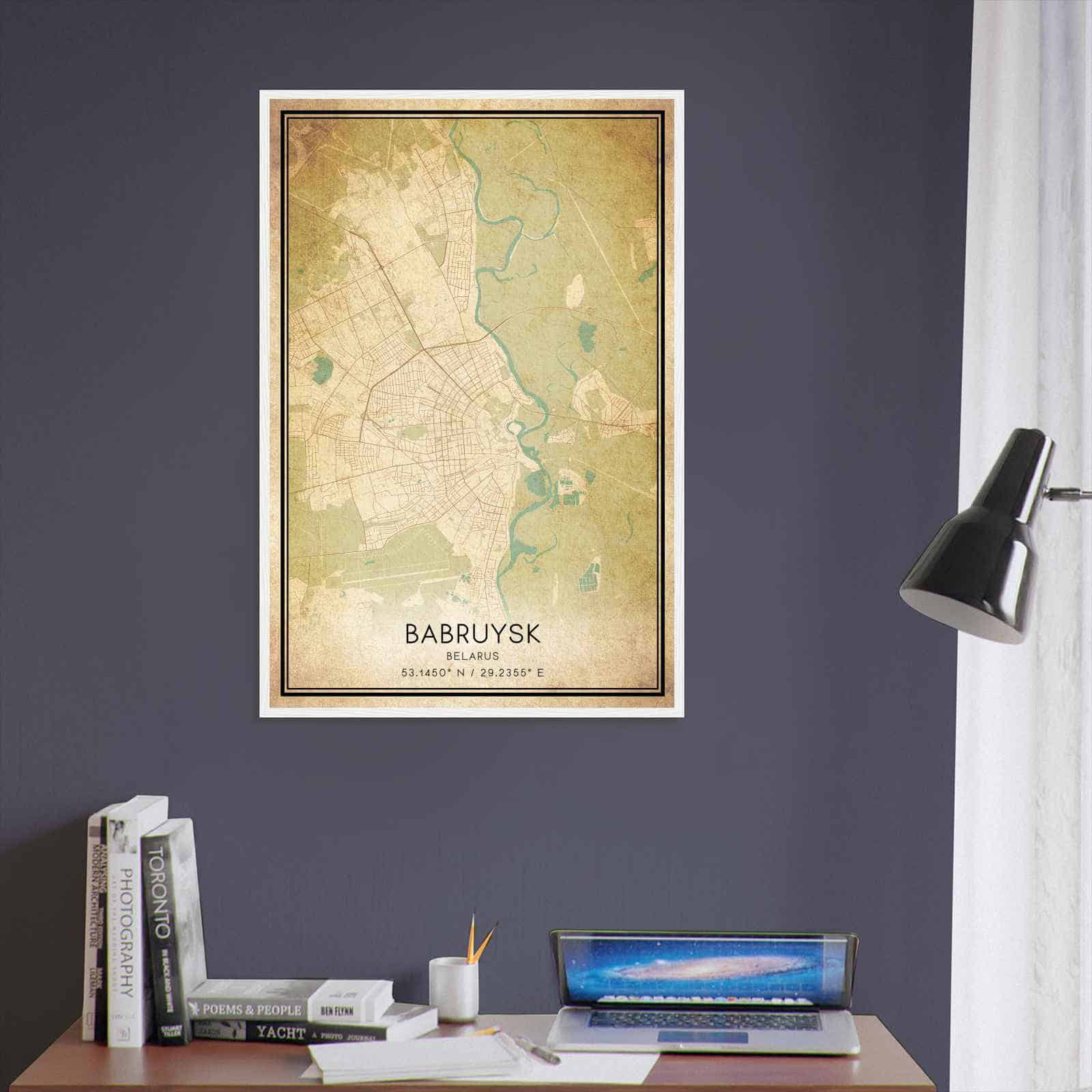Vintage Babruysk Belarus Map Poster, Babruysk City Road Wall Art Print