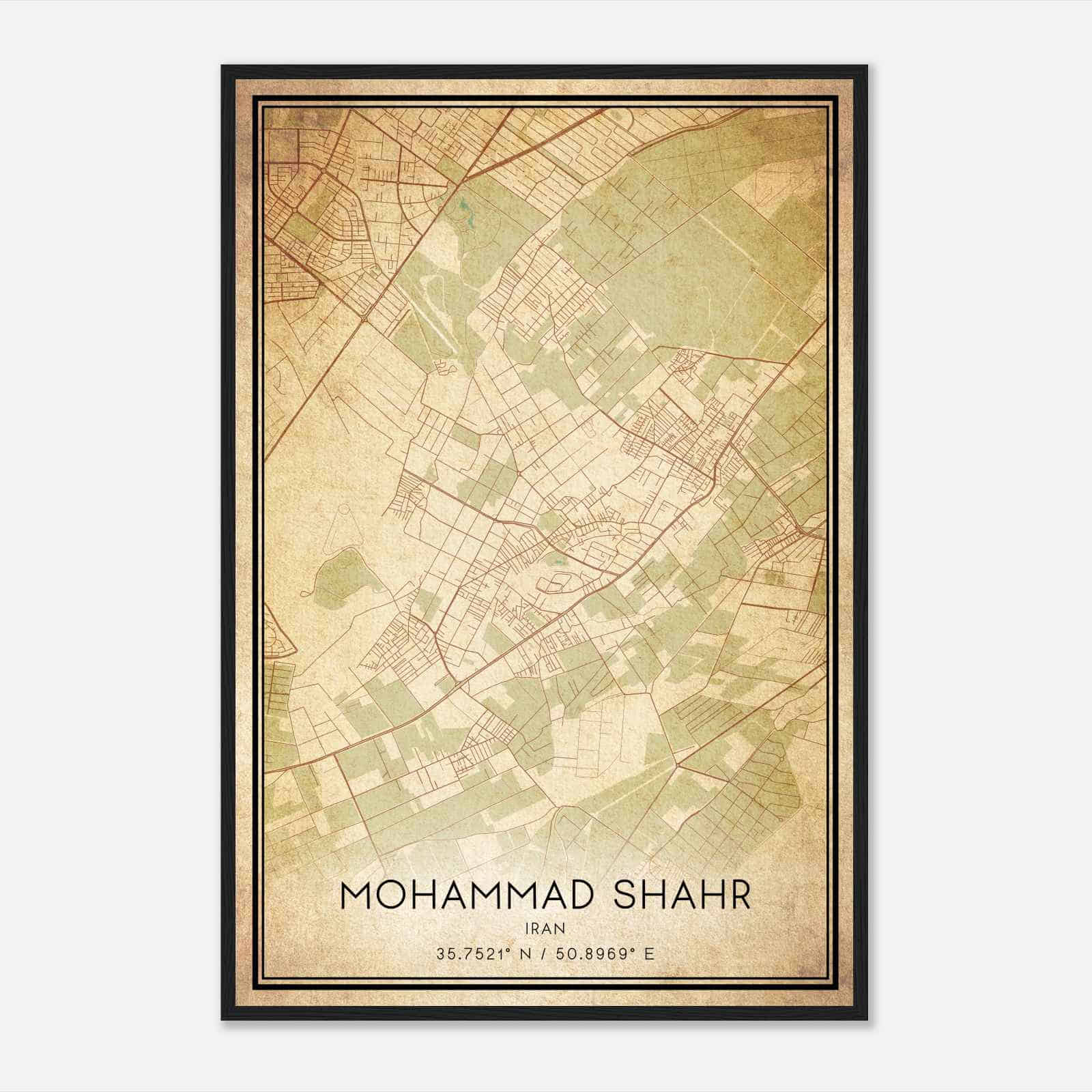 Vintage Mohammad Shahr Iran Map Poster, Mohammad Shahr City Road Wall Art Print