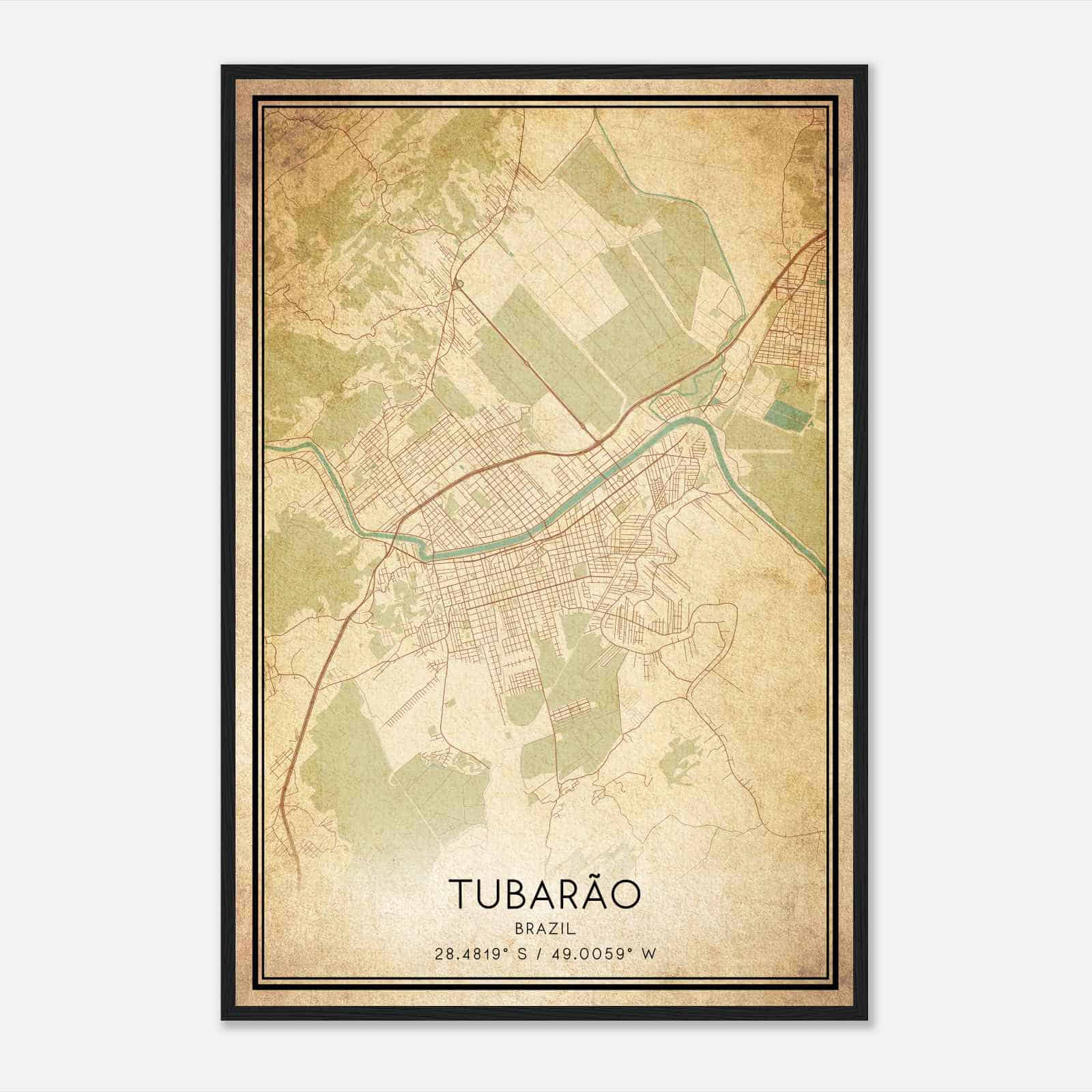 Vintage Tubarao Brazil Map Poster, Tubarao City Road Wall Art Print