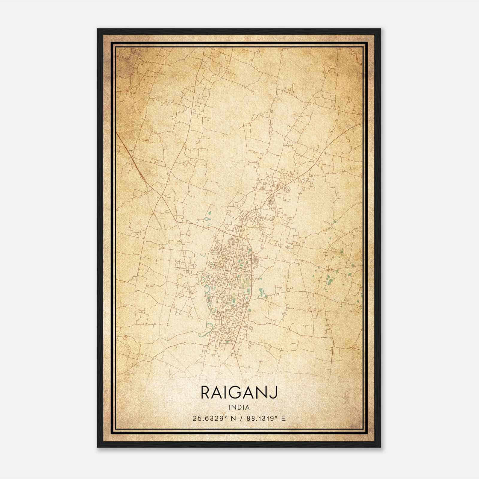 Vintage Raiganj India Map Poster, Raiganj City Road Wall Art Print