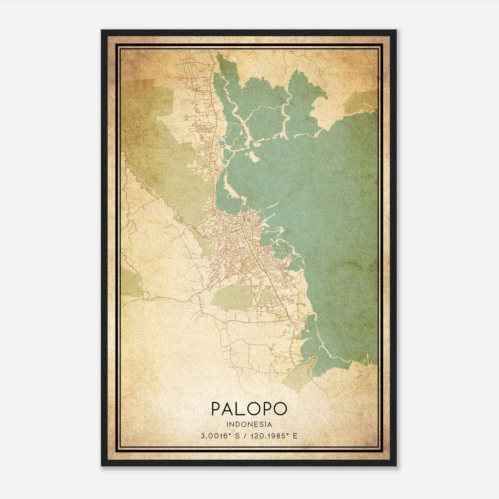 Vintage Palopo Indonesia Map Poster, Palopo City Road Wall Art Print