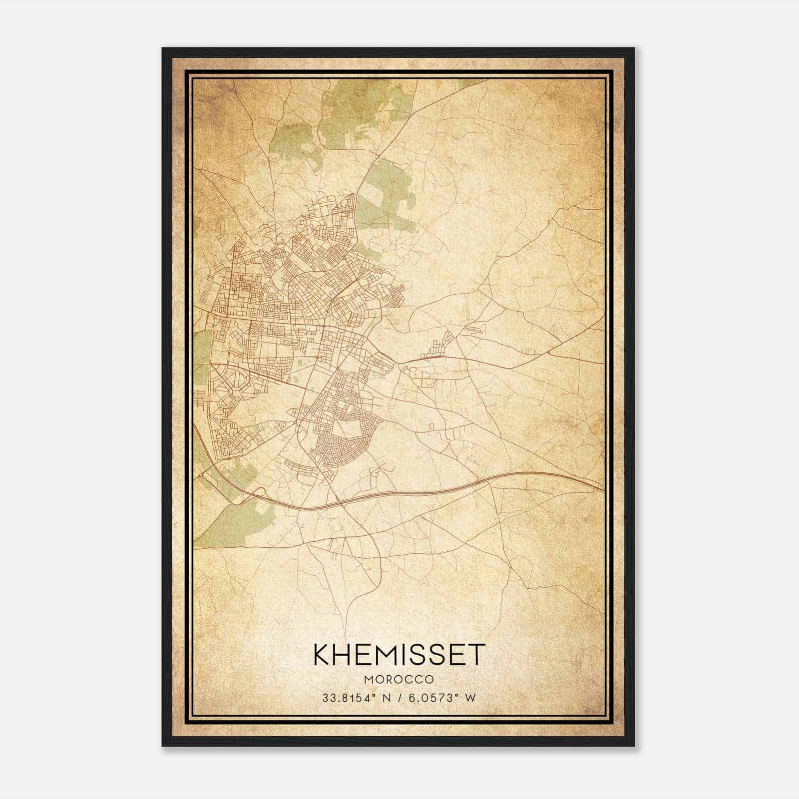 Vintage Khemisset Morocco Map Poster, Khemisset City Road Wall Art Print