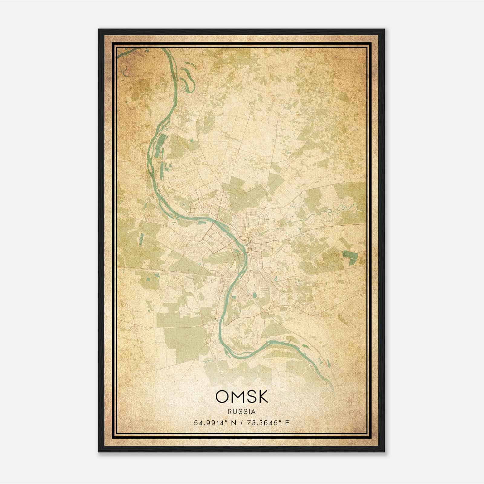 Vintage Omsk Russia Map Poster, Omsk City Road Wall Art Print