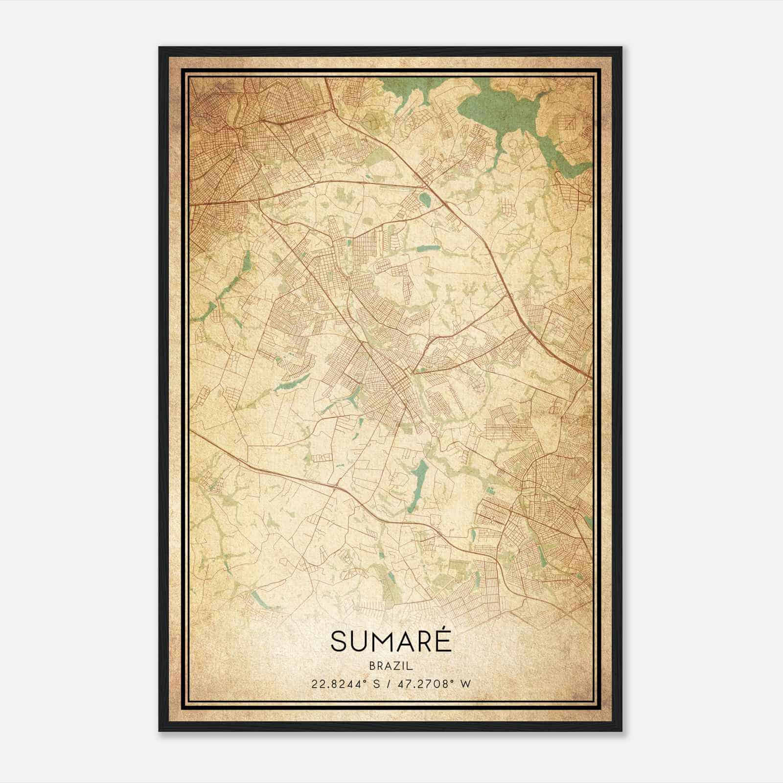 Vintage Sumare Brazil Map Poster, Sumare City Road Wall Art Print