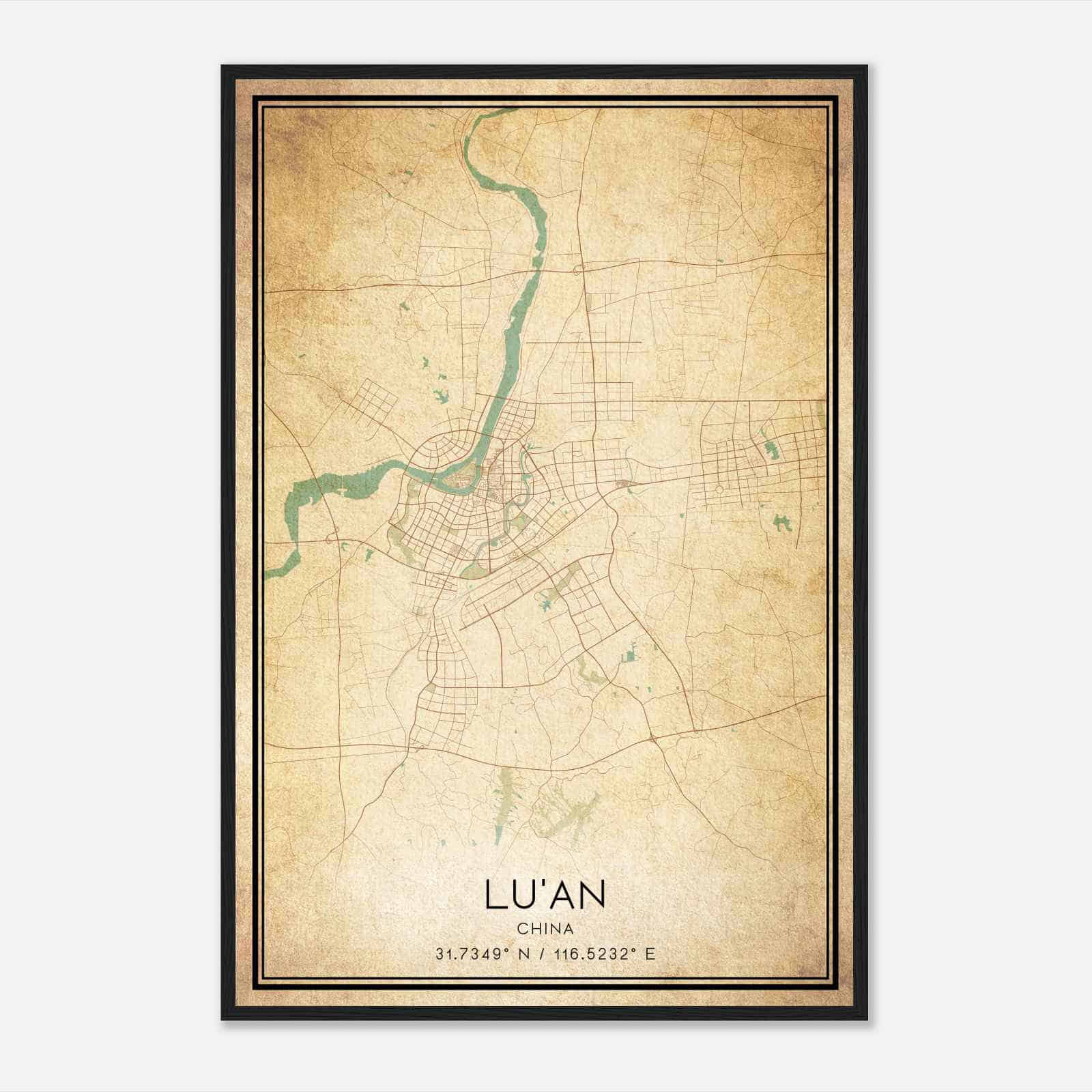 Vintage LuAn China Map Poster, LuAn City Road Wall Art Print