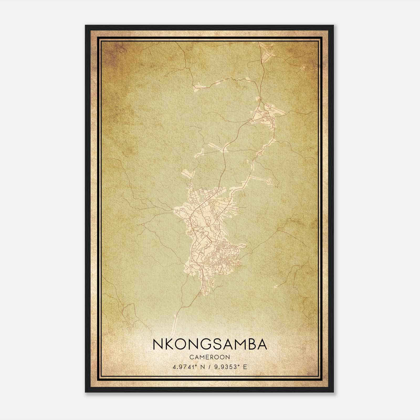 Vintage Nkongsamba Cameroon Map Poster, Nkongsamba City Road Wall Art Print