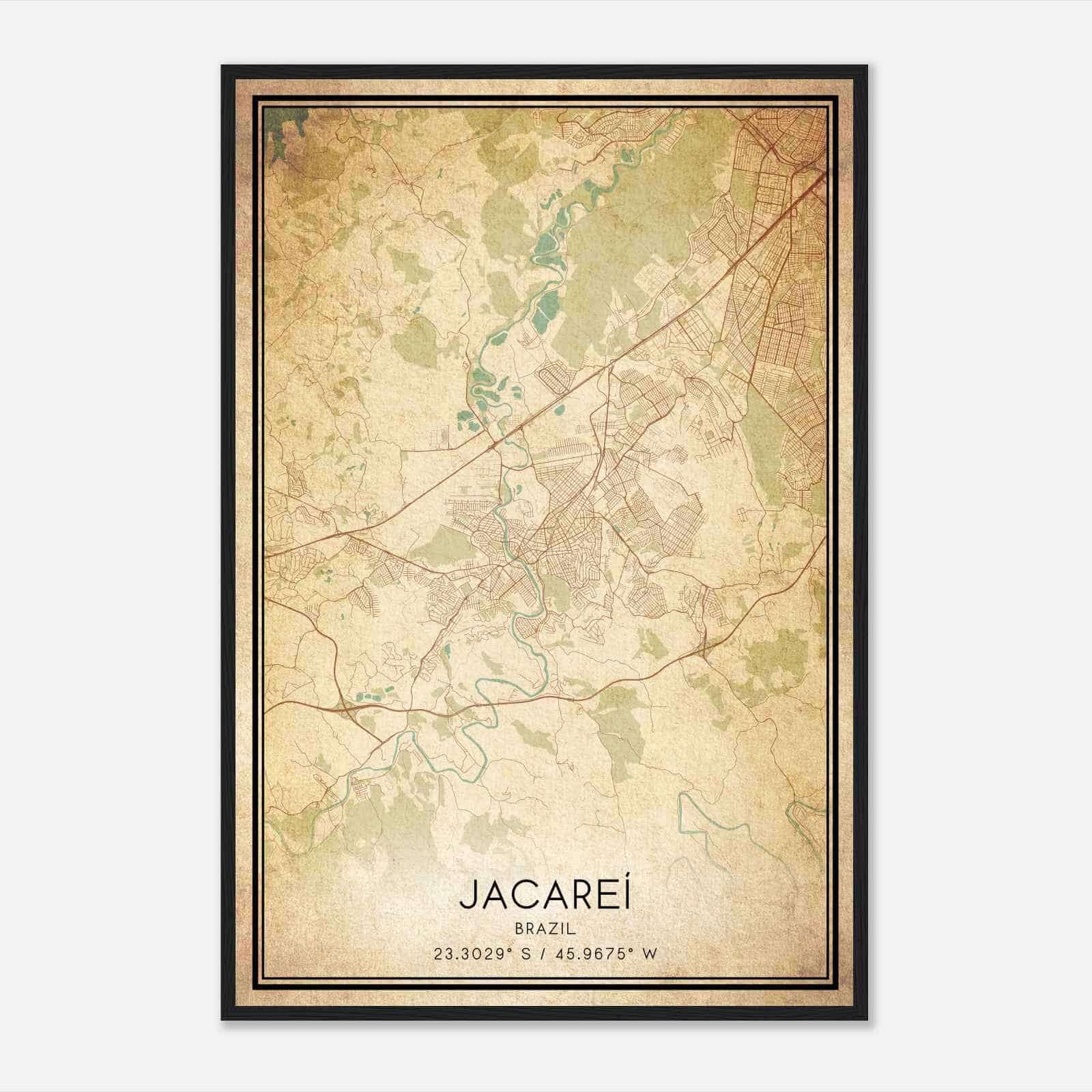 Vintage Jacarei Brazil Map Poster, Jacarei City Road Wall Art Print