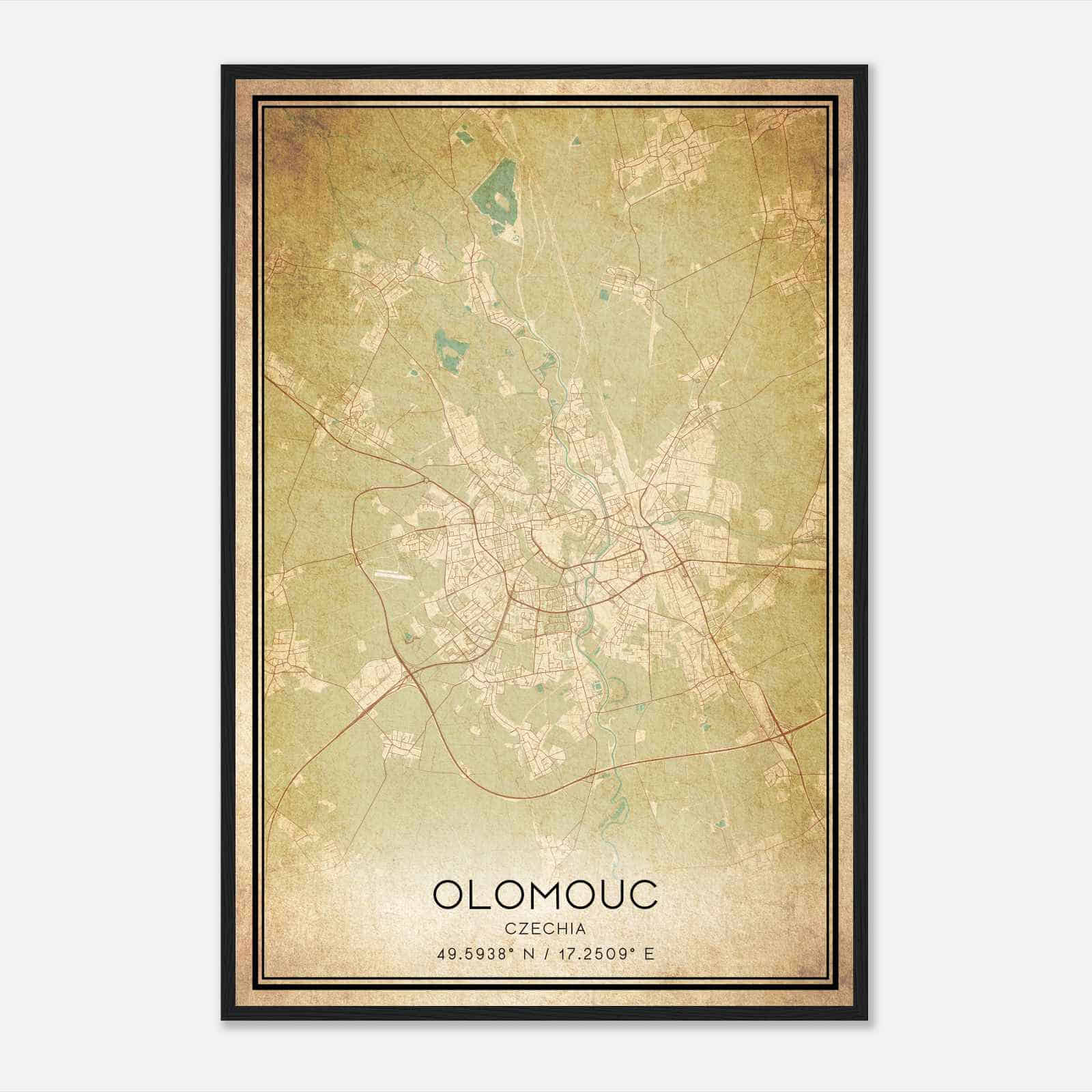 Vintage Olomouc Czechia Map Poster, Olomouc City Road Wall Art Print