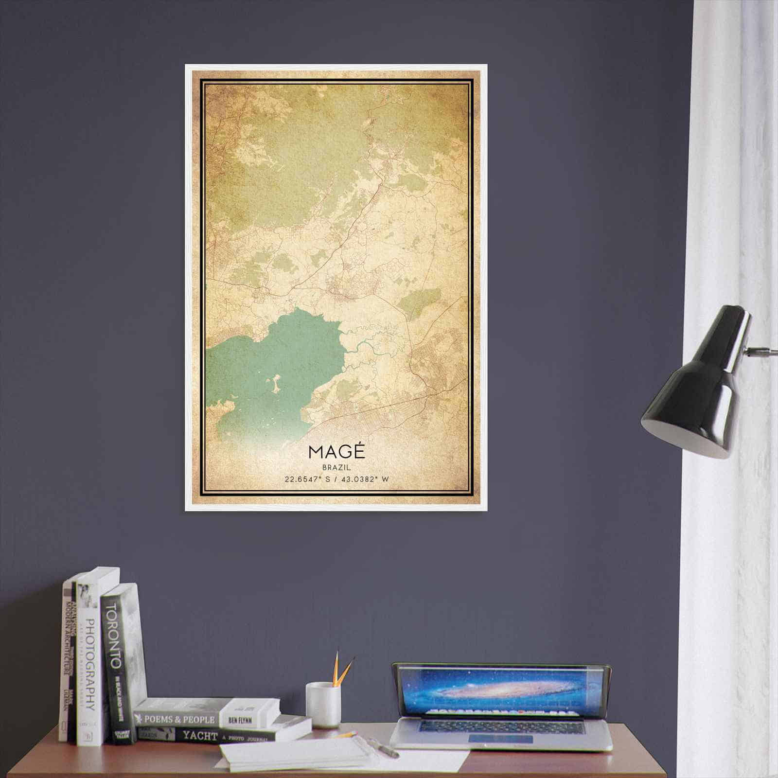 Vintage Mage Brazil Map Poster, Mage City Road Wall Art Print