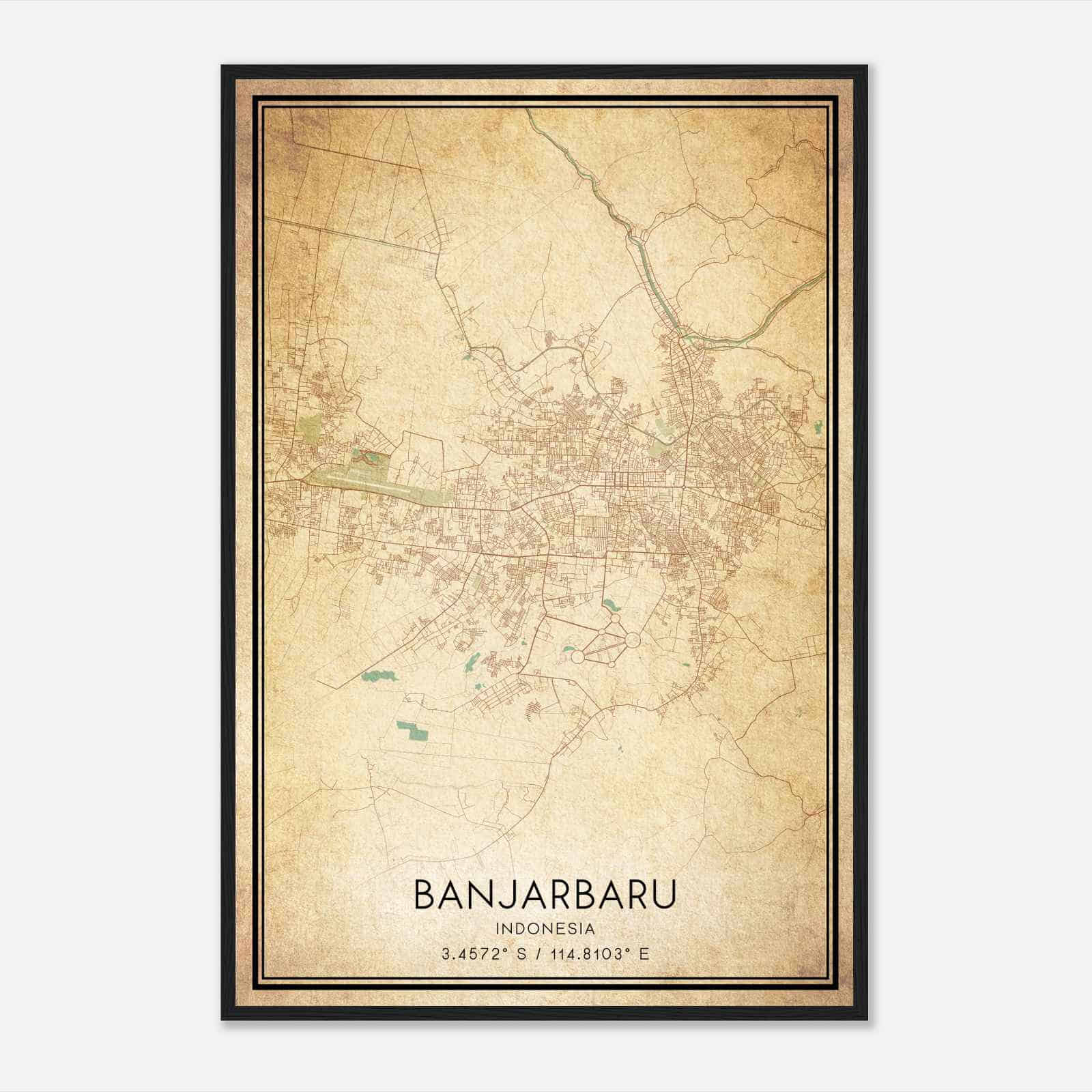 Vintage Banjarbaru Indonesia Map Poster, Banjarbaru City Road Wall Art Print