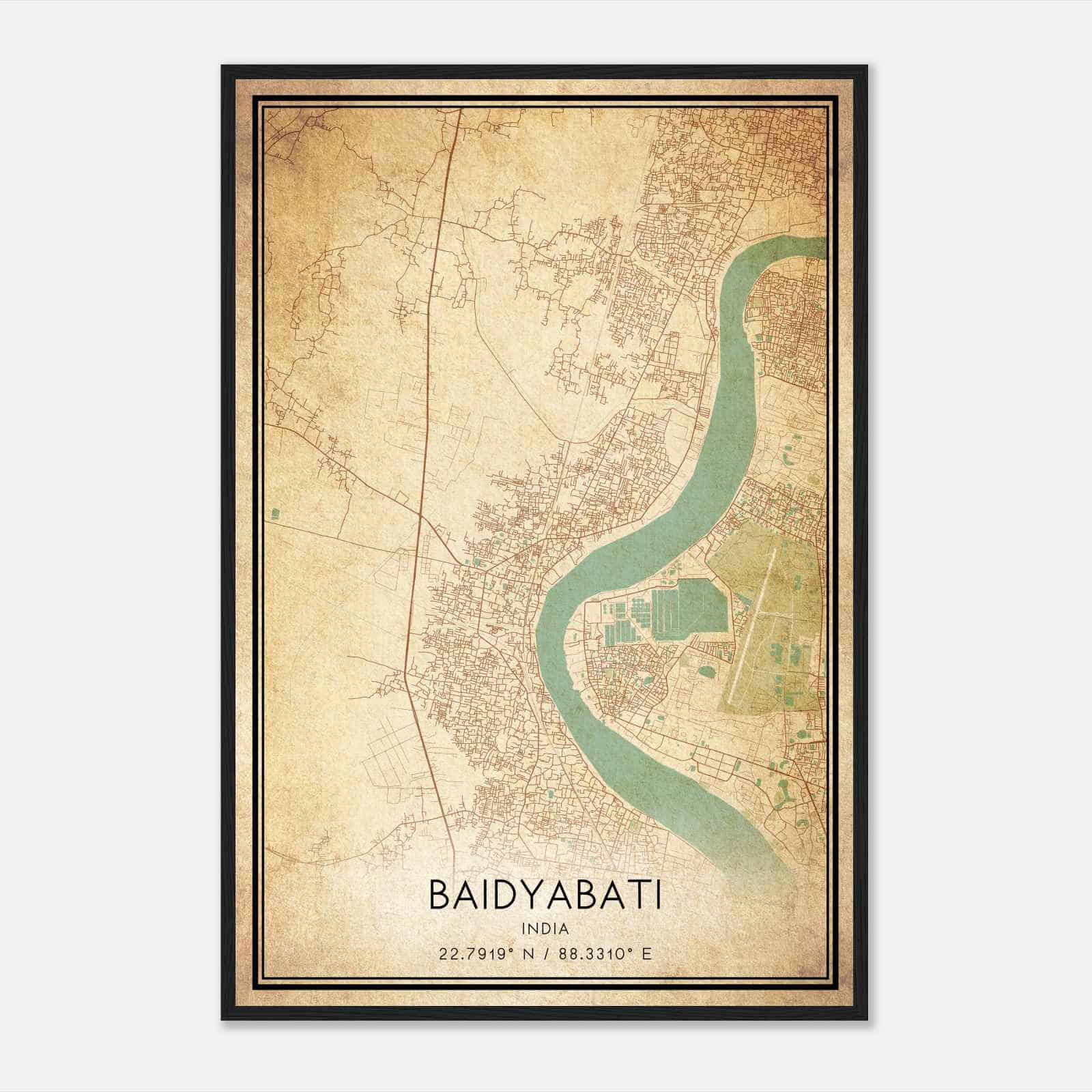 Vintage Baidyabati India Map Poster, Baidyabati City Road Wall Art Print