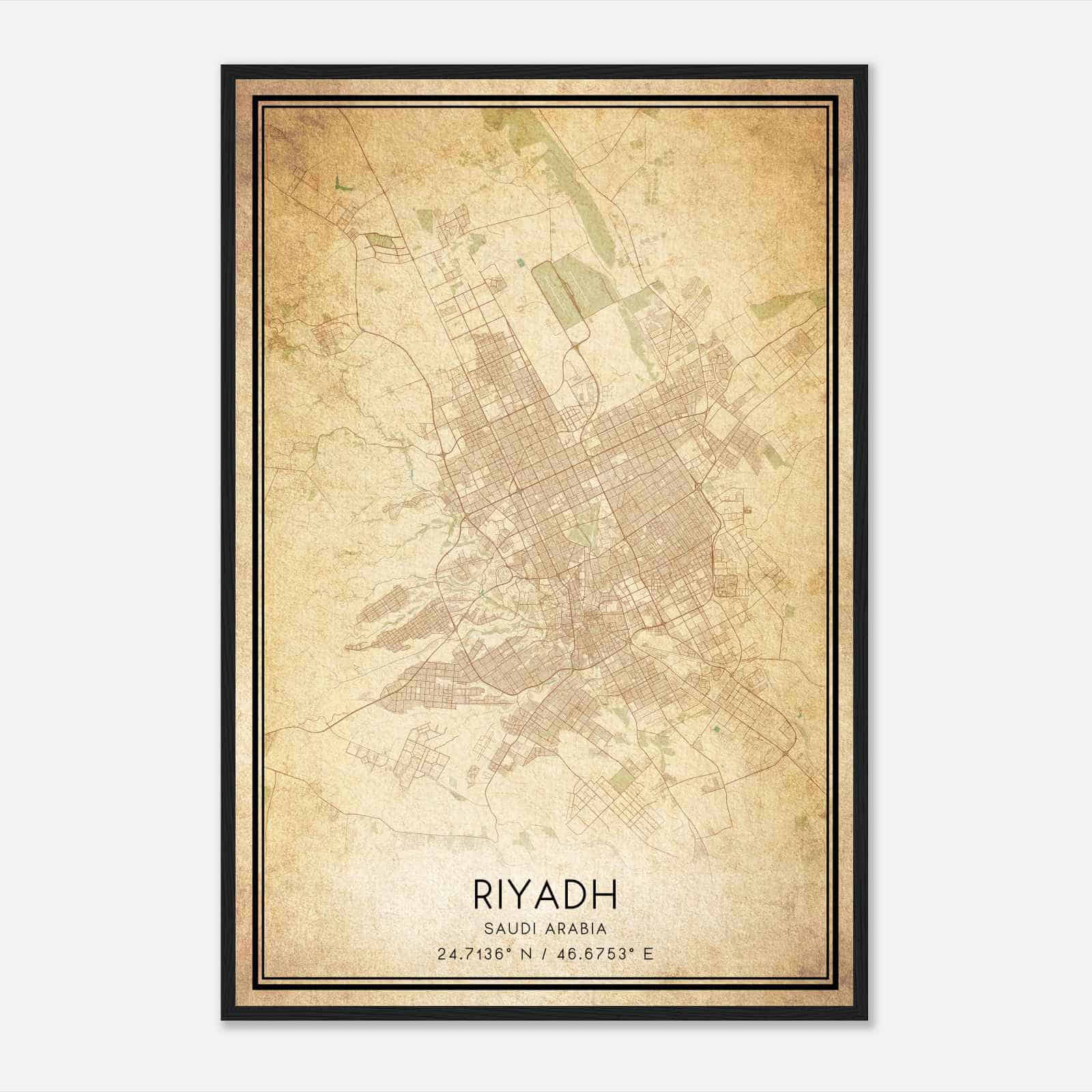 Vintage Riyadh Saudi Arabia Map Poster, Riyadh City Road Wall Art Print