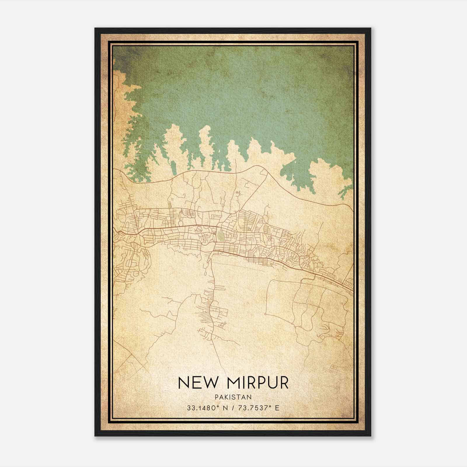 Vintage New Mirpur Pakistan Map Poster, New Mirpur City Road Wall Art Print