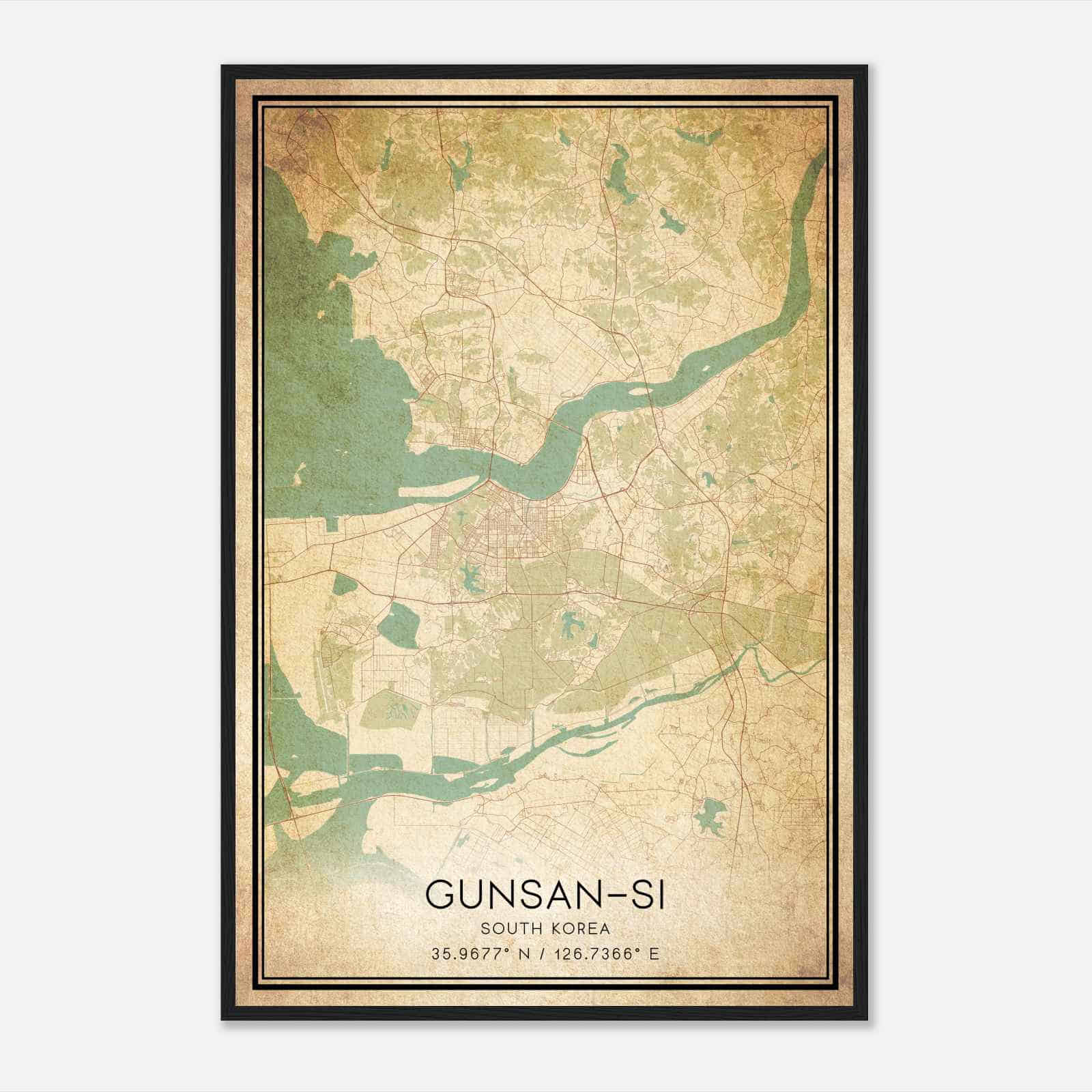 Vintage Gunsansi South Korea Map Poster, Gunsansi City Road Wall Art Print