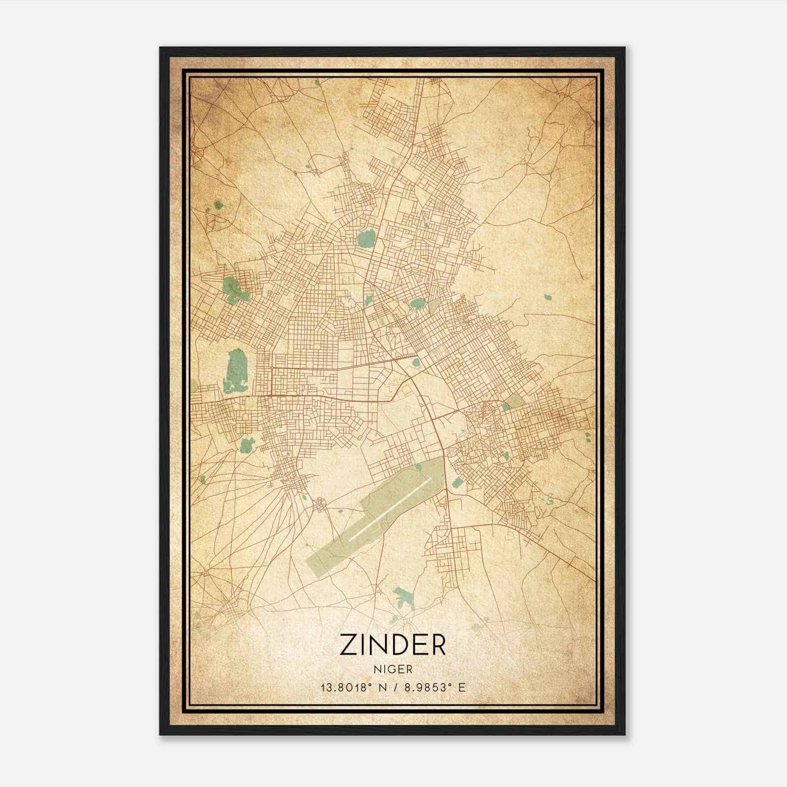 Vintage Zinder Niger Map Poster, Zinder City Road Wall Art Print