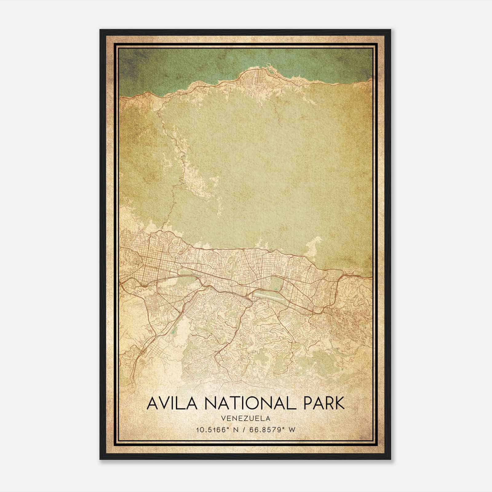 Vintage Avila National Park Venezuela Map Poster, Avila National Park City Road Wall Art Print
