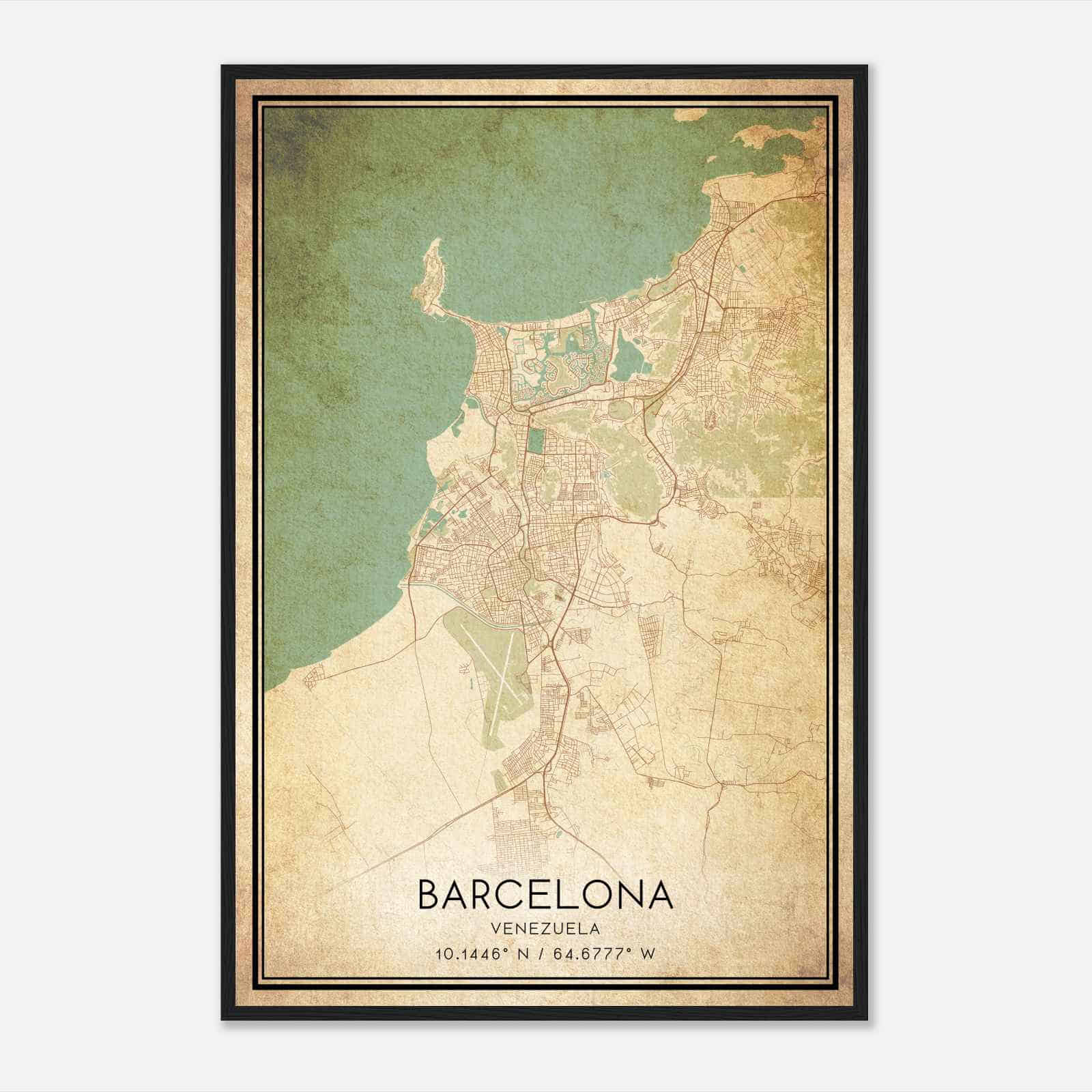 Vintage Barcelona Venezuela Map Poster, Barcelona City Road Wall Art Print