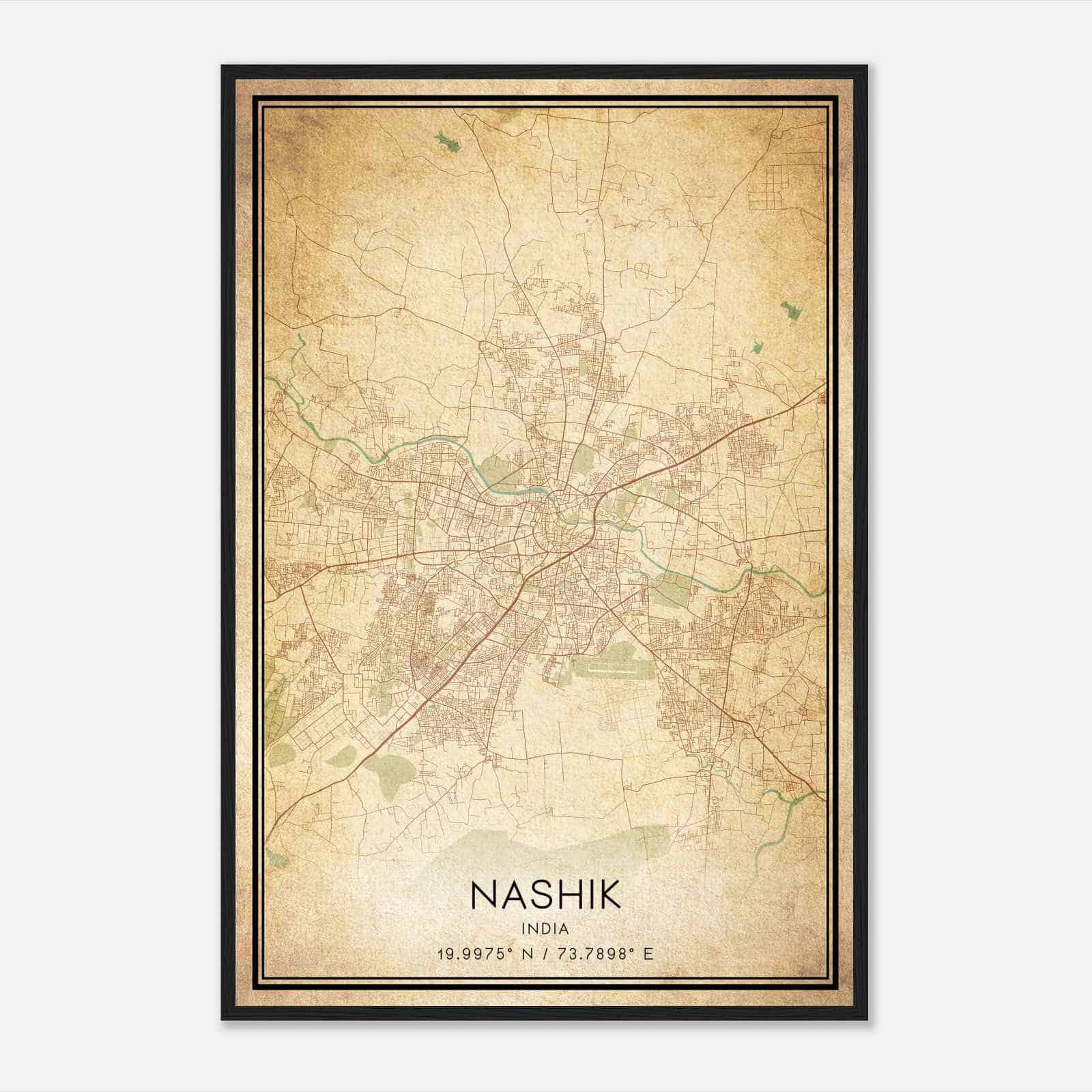 Vintage Nashik India Map Poster, Nashik City Road Wall Art Print