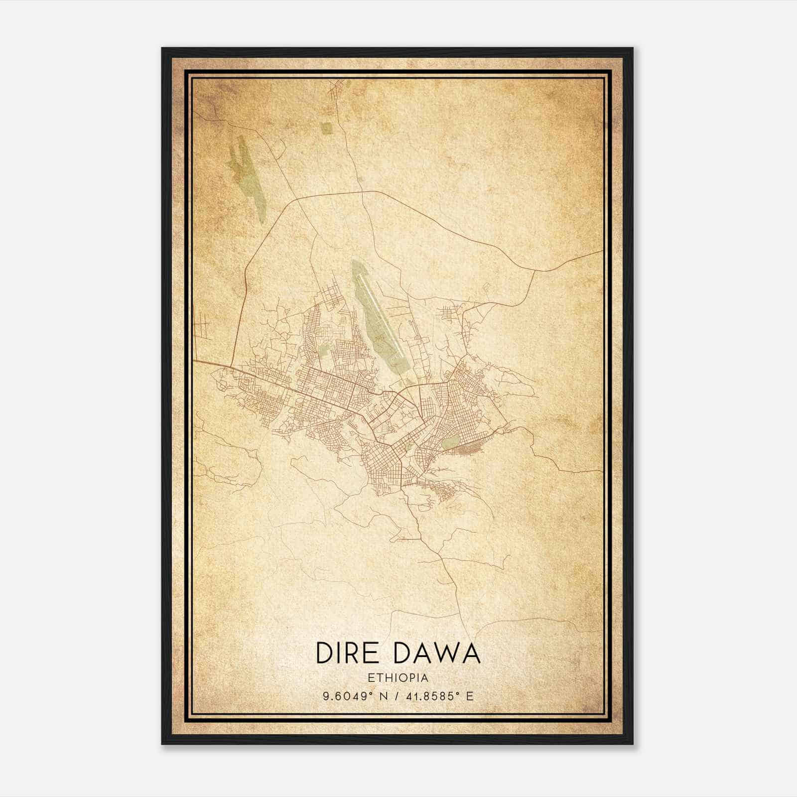 Vintage Dire Dawa Ethiopia Map Poster, Dire Dawa City Road Wall Art Print
