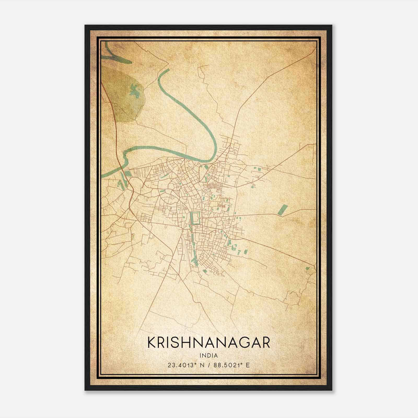 Vintage Krishnanagar India Map Poster, Krishnanagar City Road Wall Art Print