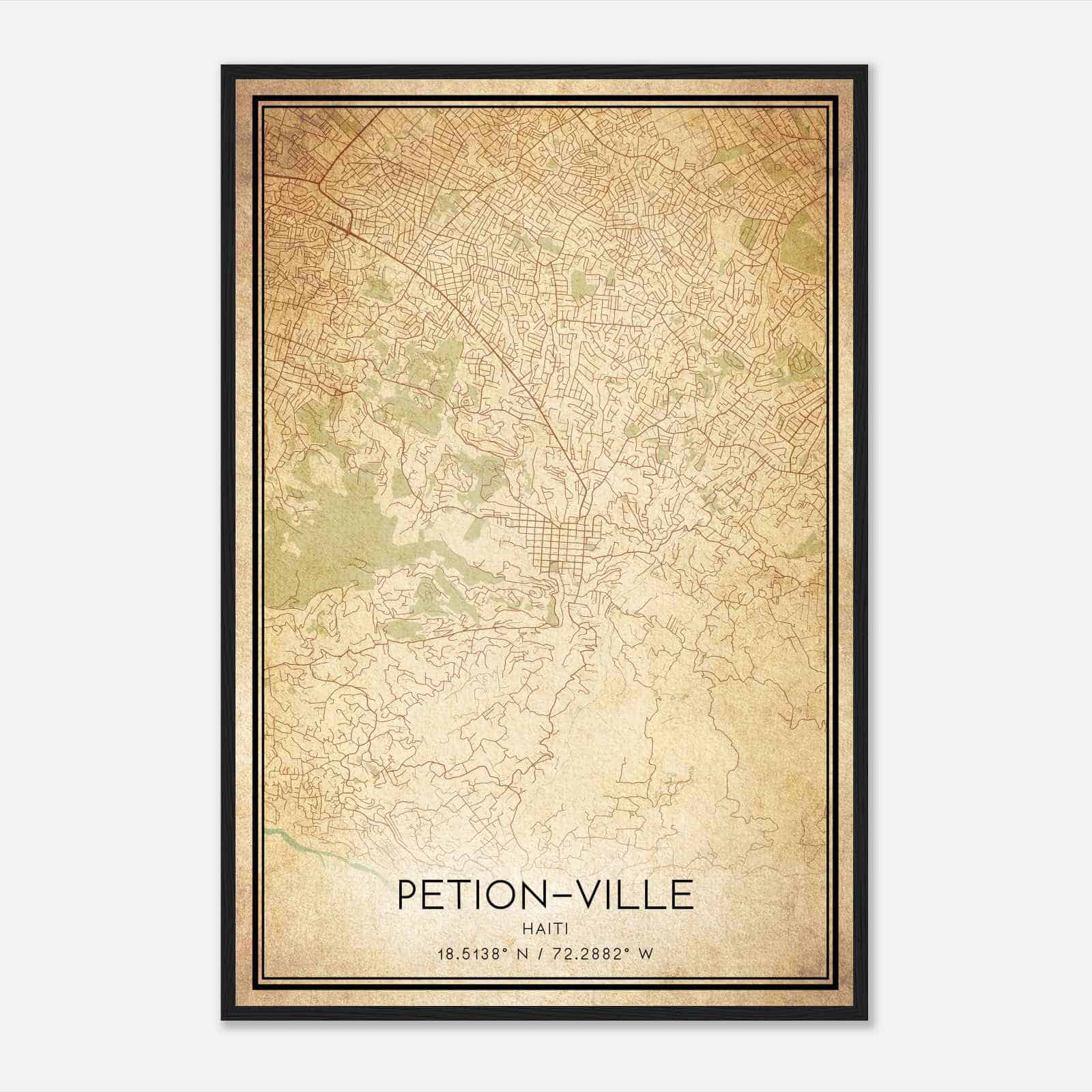 Vintage PetionVille Haiti Map Poster, PetionVille City Road Wall Art Print