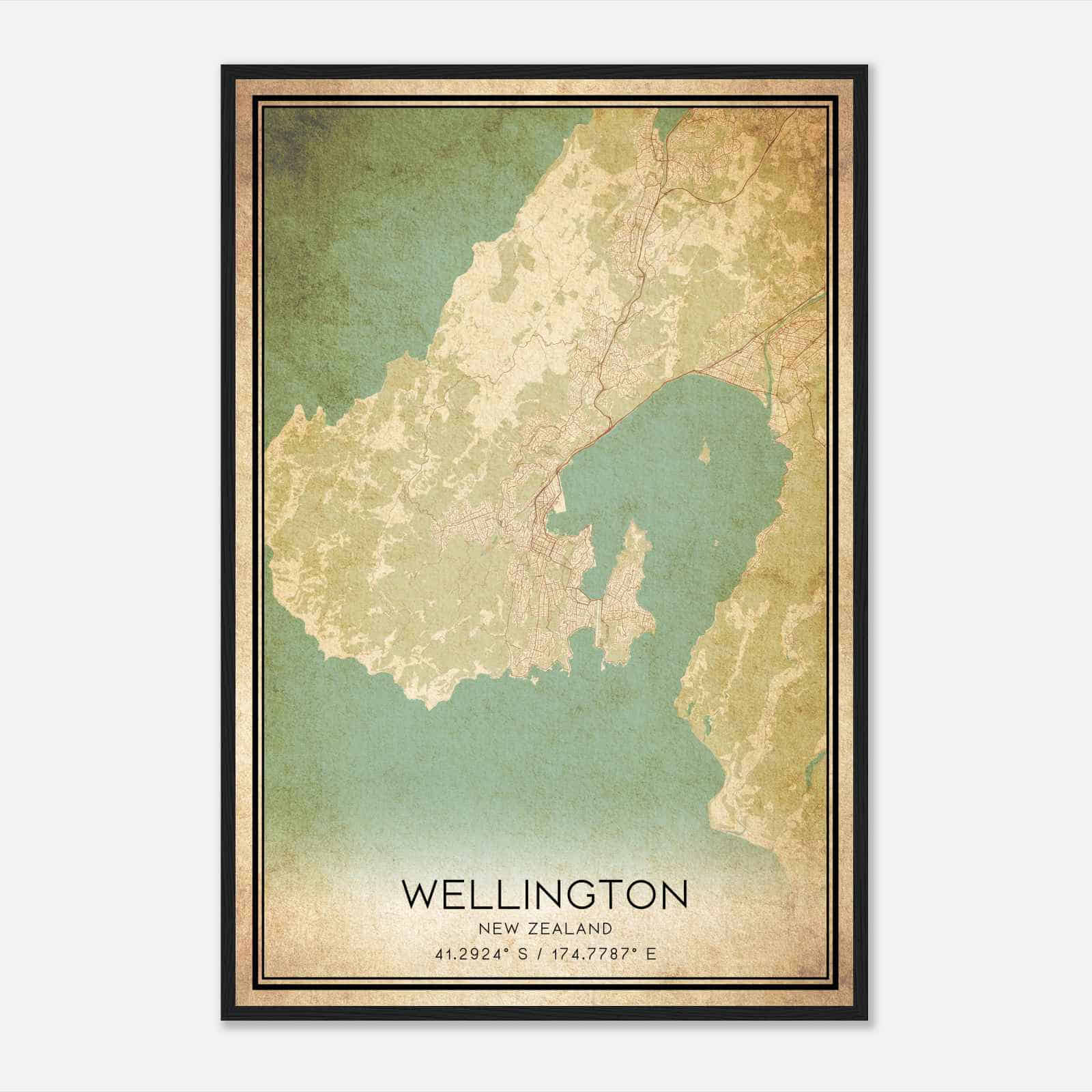 Vintage Wellington New Zealand Map Poster, Wellington City Road Wall Art Print