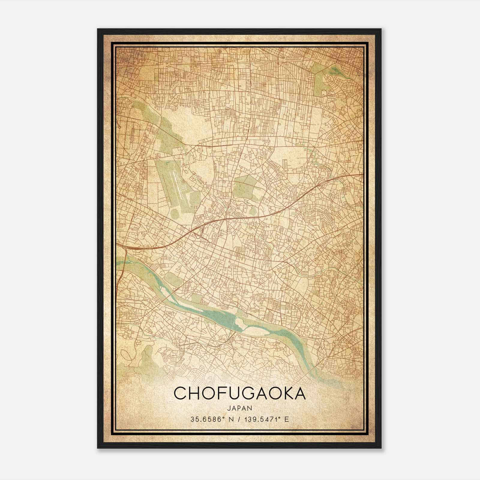 Vintage Chofugaoka Japan Map Poster, Chofugaoka City Road Wall Art Print