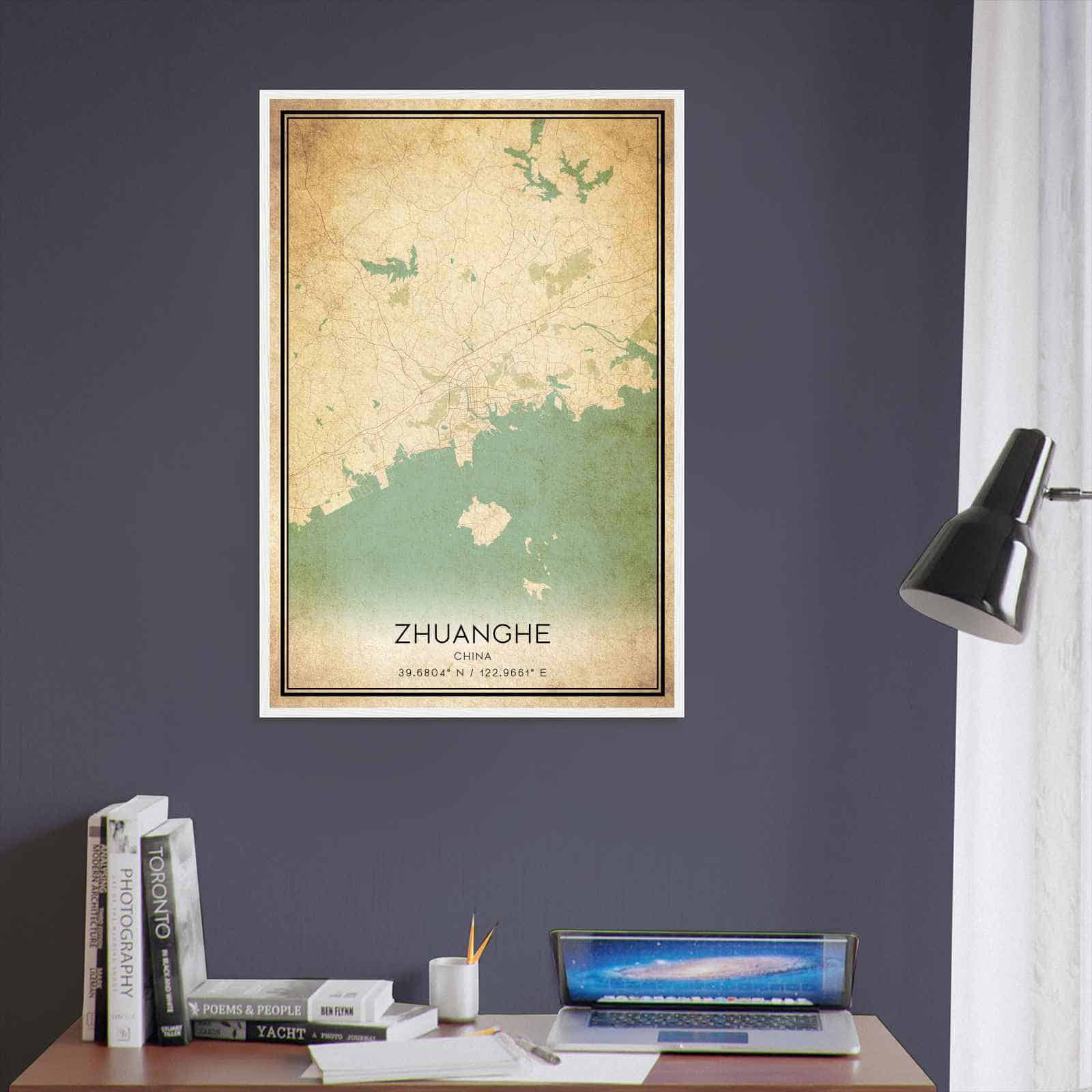 Vintage Zhuanghe China Map Poster, Zhuanghe City Road Wall Art Print