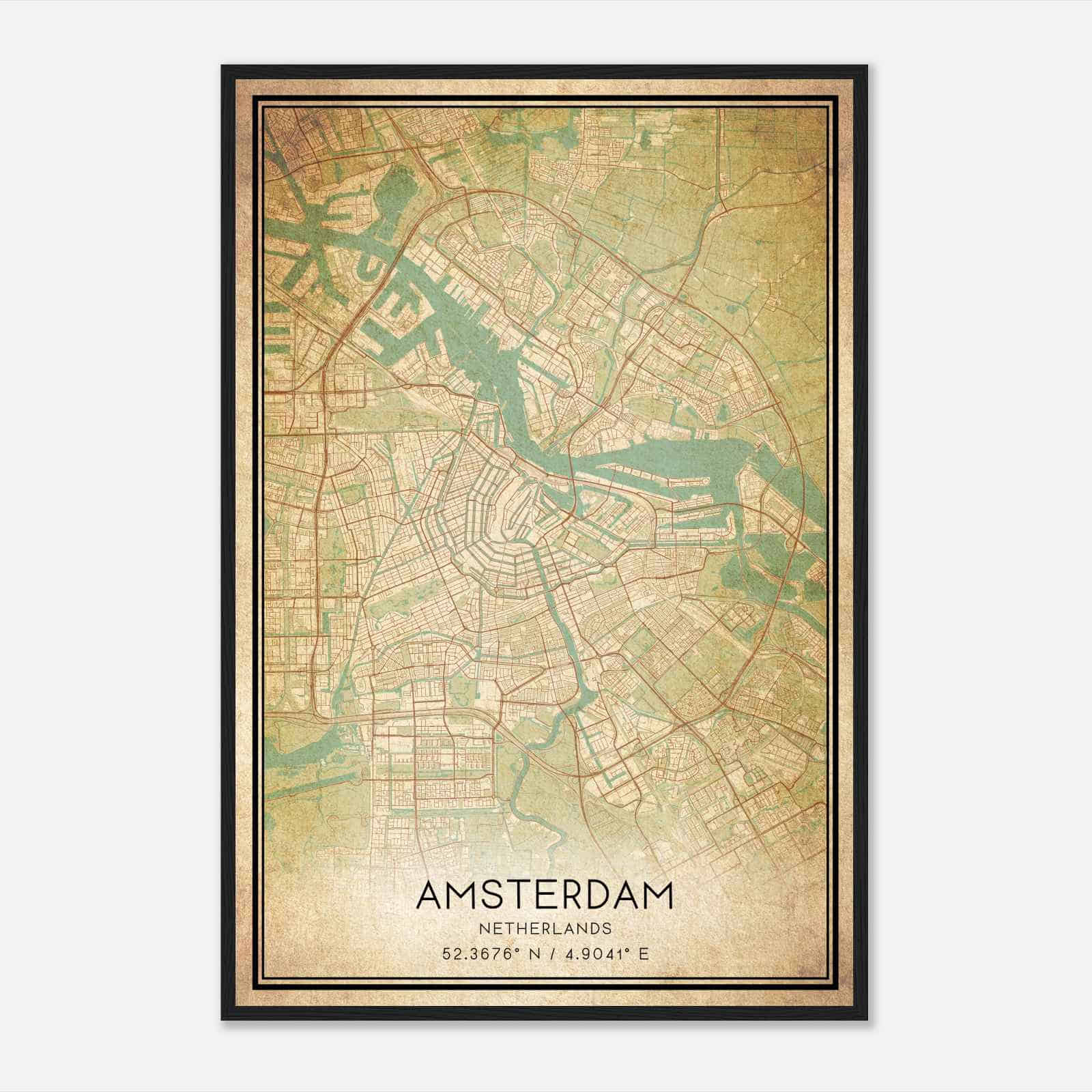 Vintage Amsterdam Netherlands Map Poster, Amsterdam City Road Wall Art Print