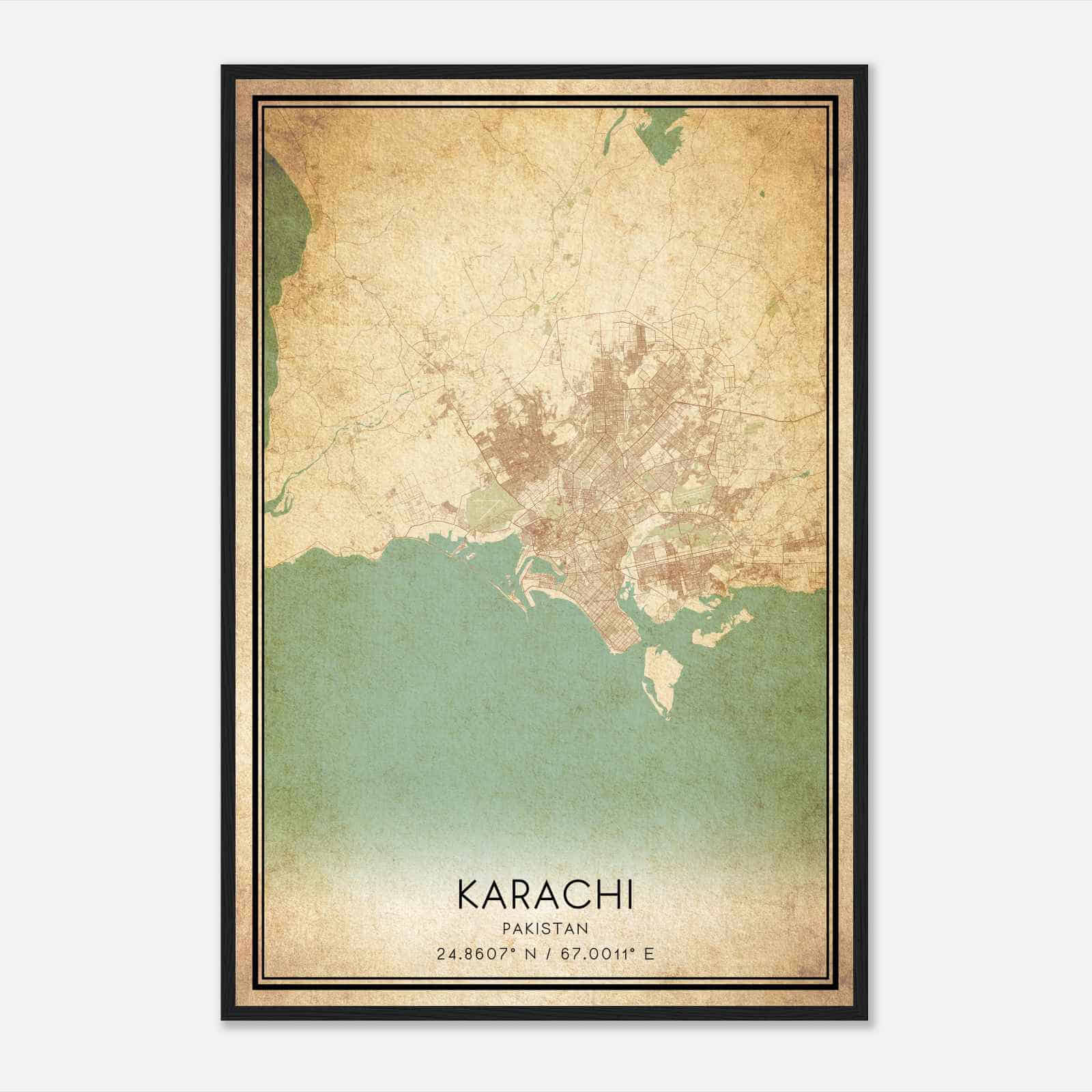 Vintage Karachi Pakistan Map Poster, Karachi City Road Wall Art Print