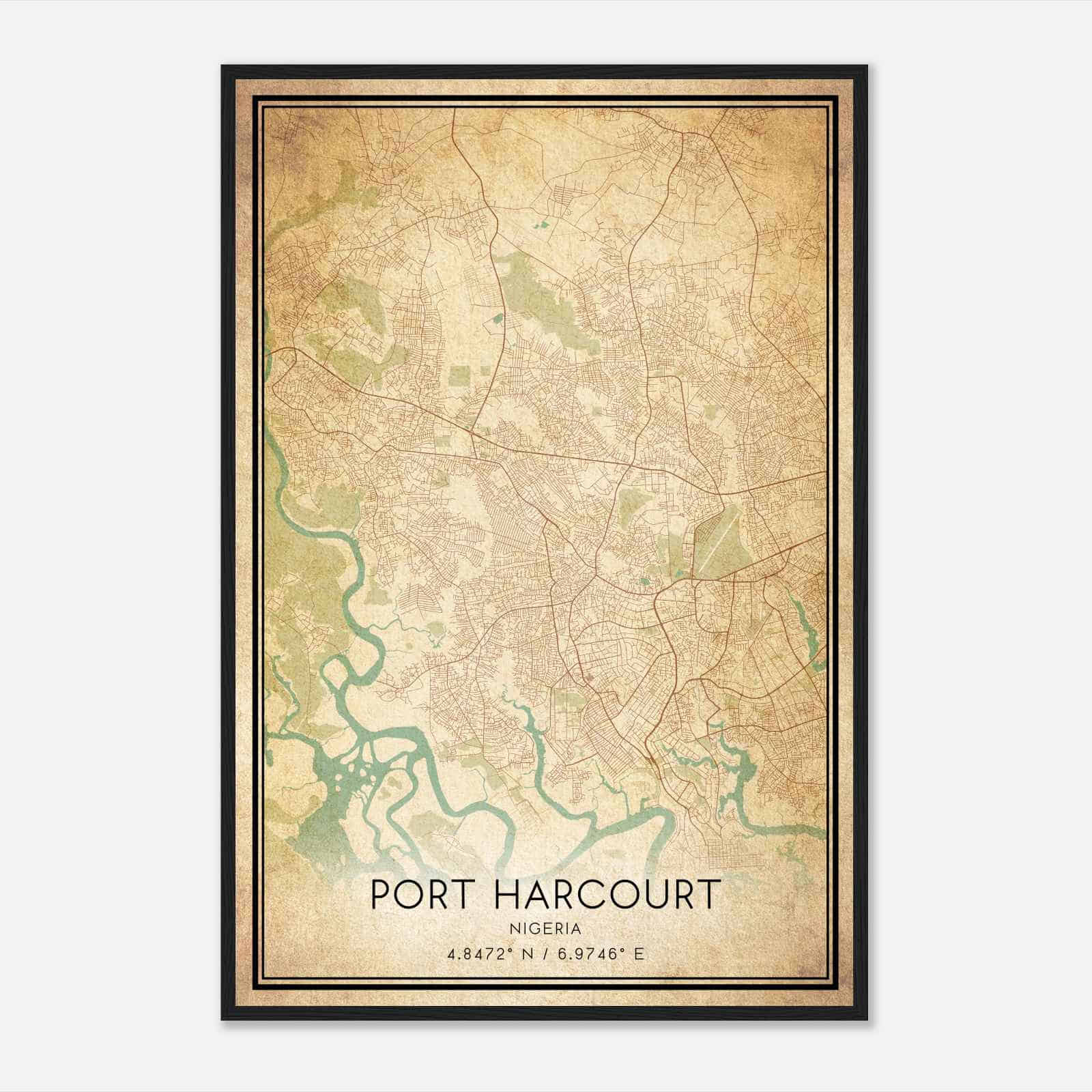 Vintage Port Harcourt Nigeria Map Poster, Port Harcourt City Road Wall Art Print