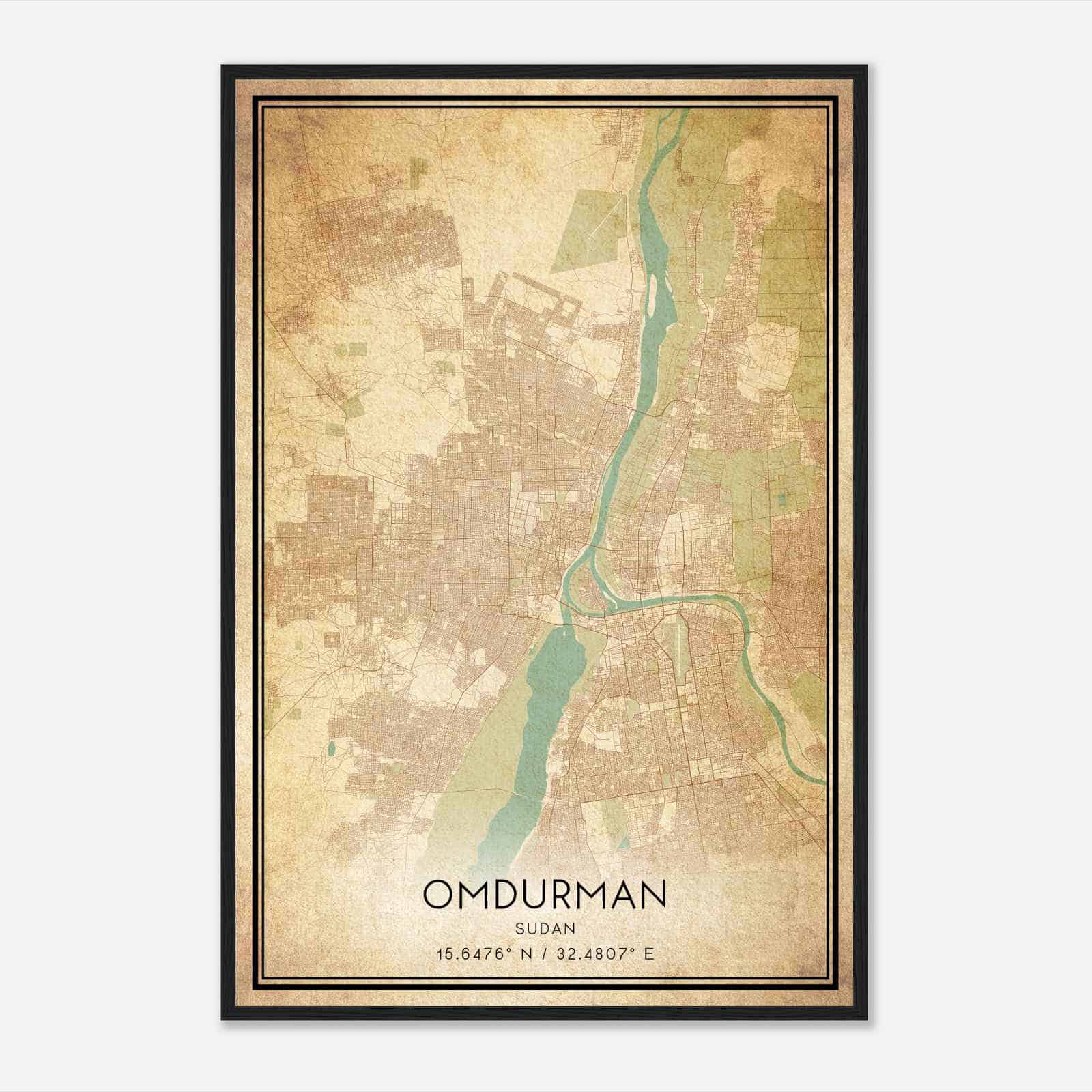 Vintage Omdurman Sudan Map Poster, Omdurman City Road Wall Art Print