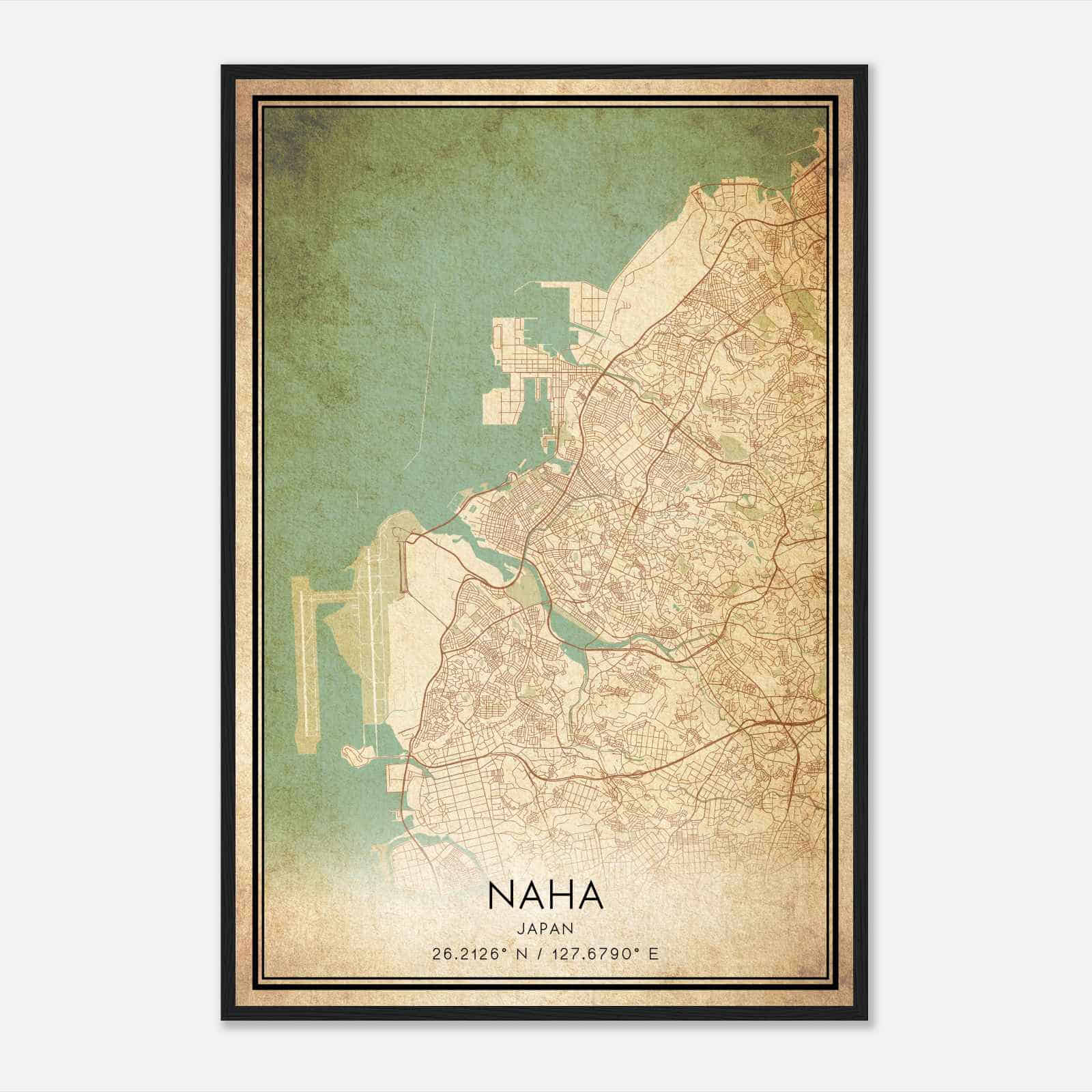 Vintage Naha Japan Map Poster, Naha City Road Wall Art Print