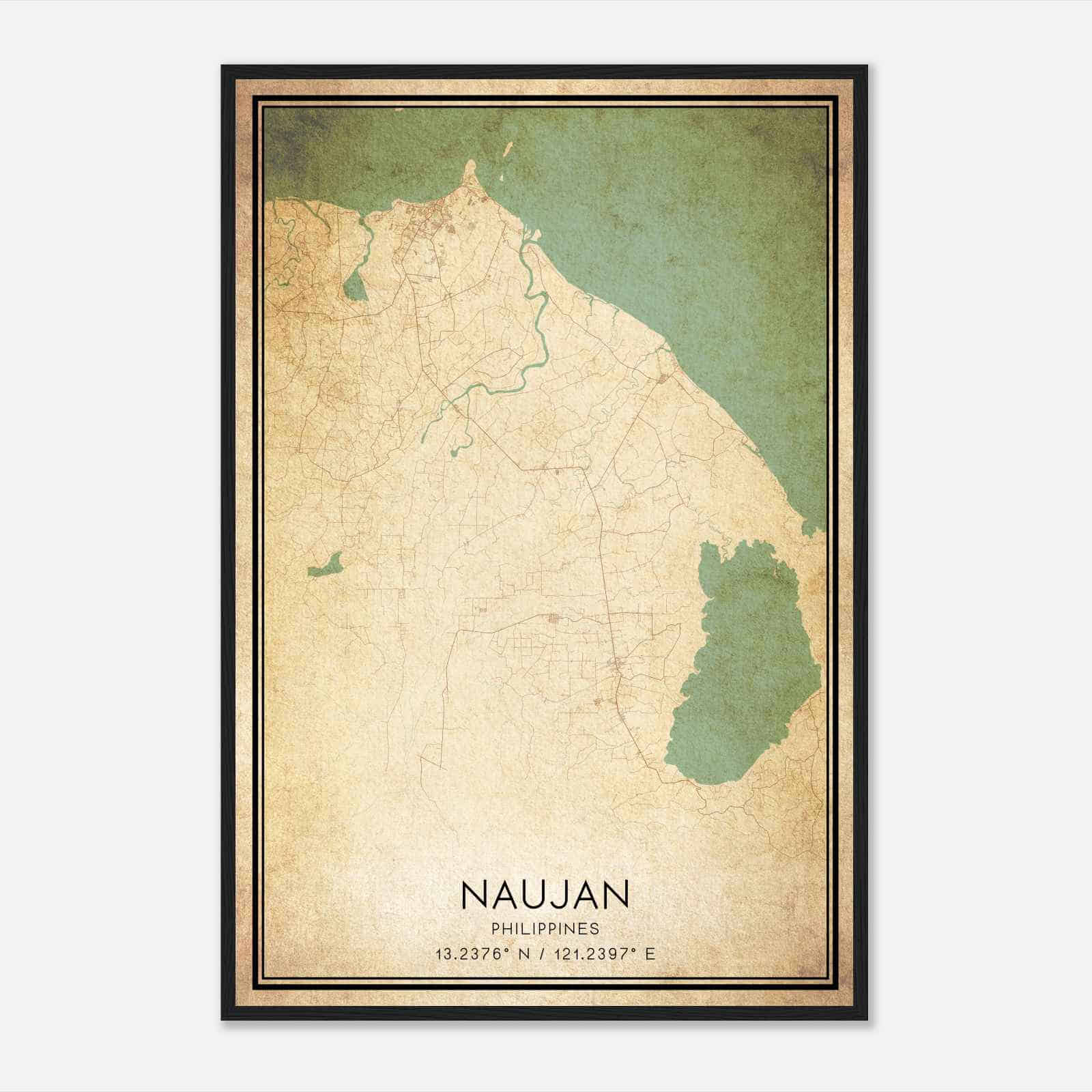 Vintage Naujan Philippines Map Poster, Naujan City Road Wall Art Print