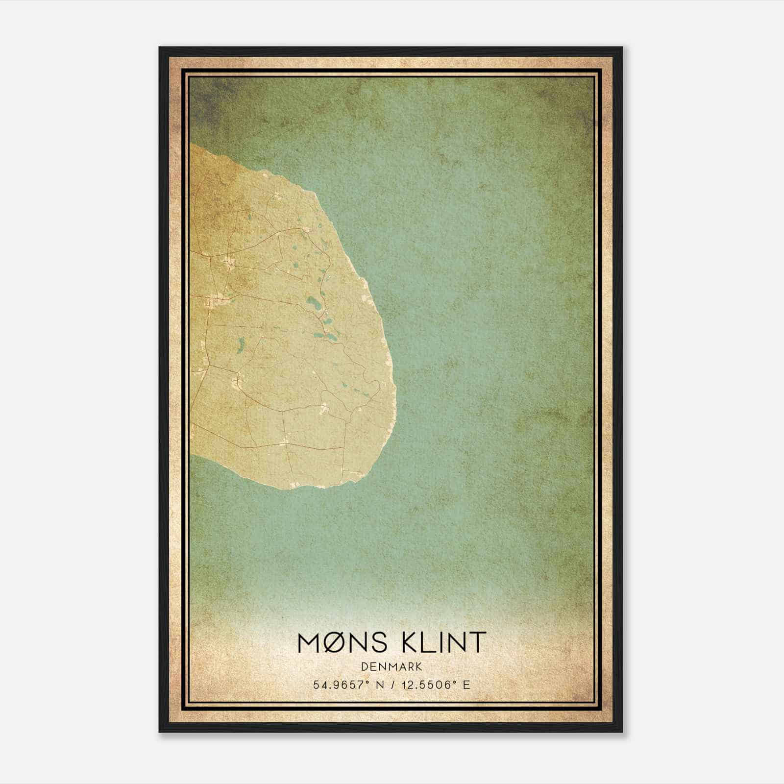Vintage Mons Klint Denmark Map Poster, Mons Klint City Road Wall Art Print