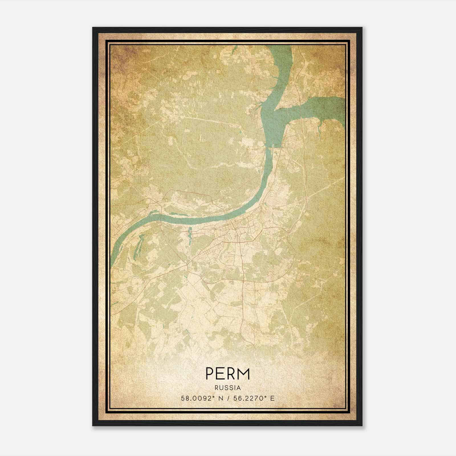 Vintage Perm Russia Map Poster, Perm City Road Wall Art Print