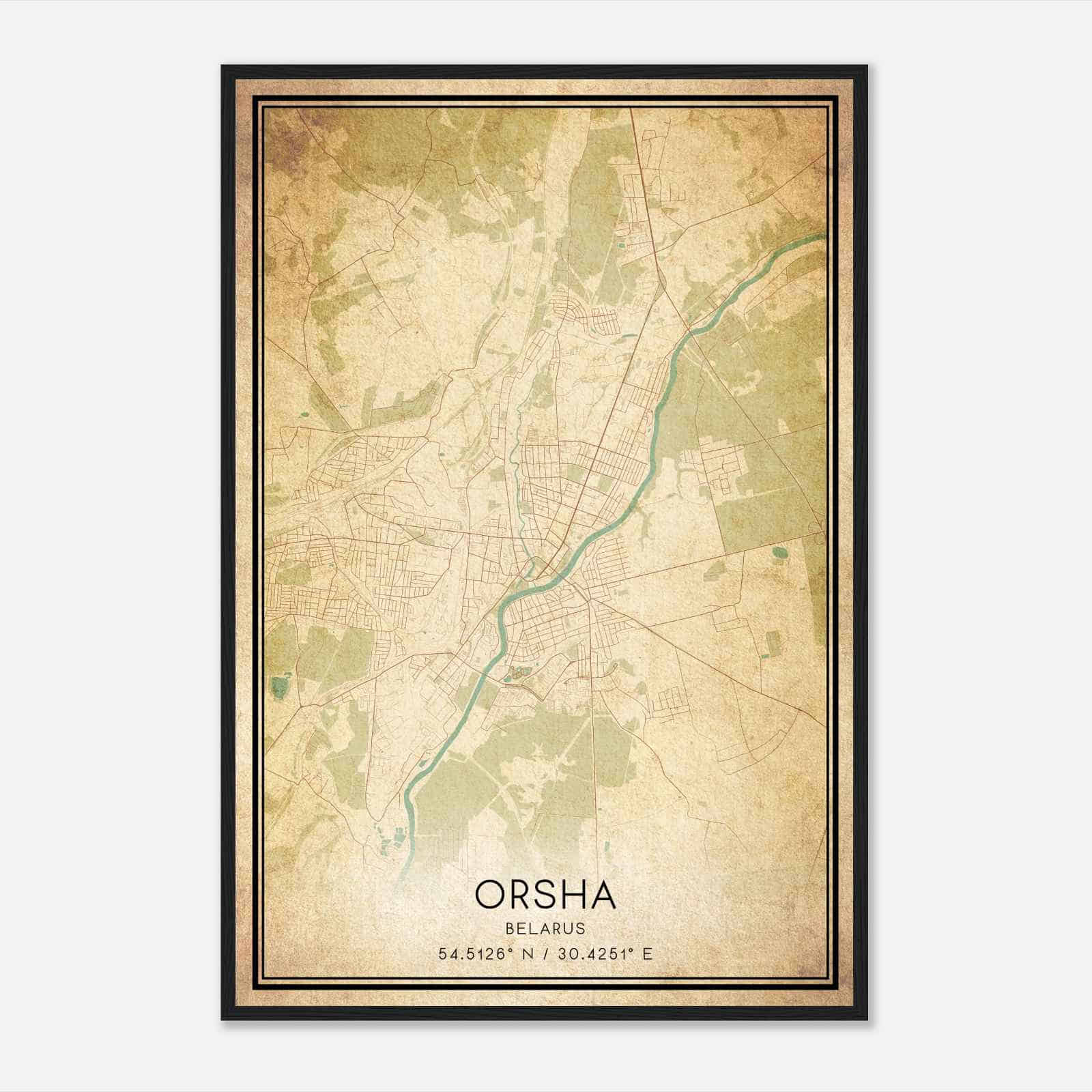 Vintage Orsha Belarus Map Poster, Orsha City Road Wall Art Print