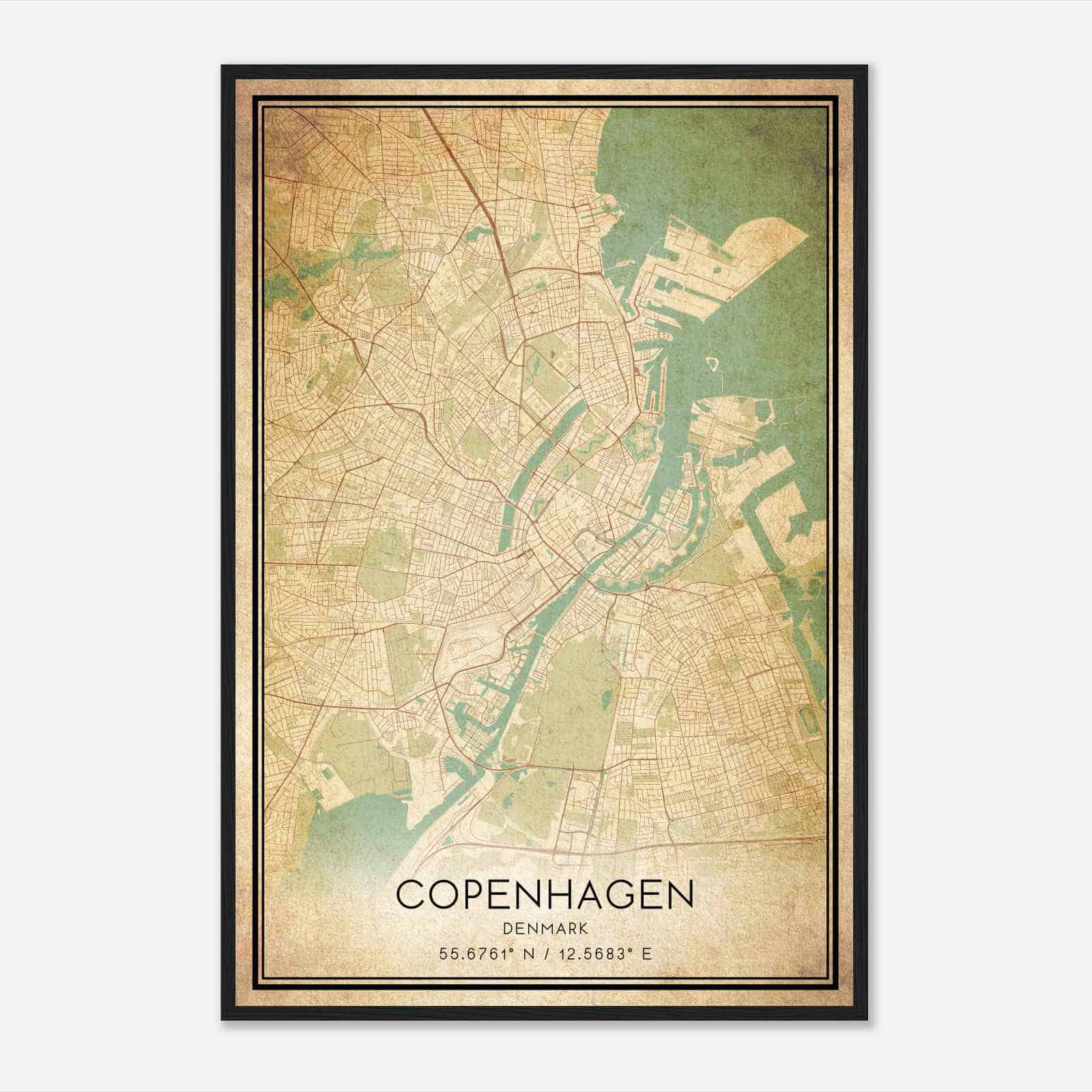 Vintage Copenhagen Denmark Map Poster, Copenhagen City Road Wall Art Print