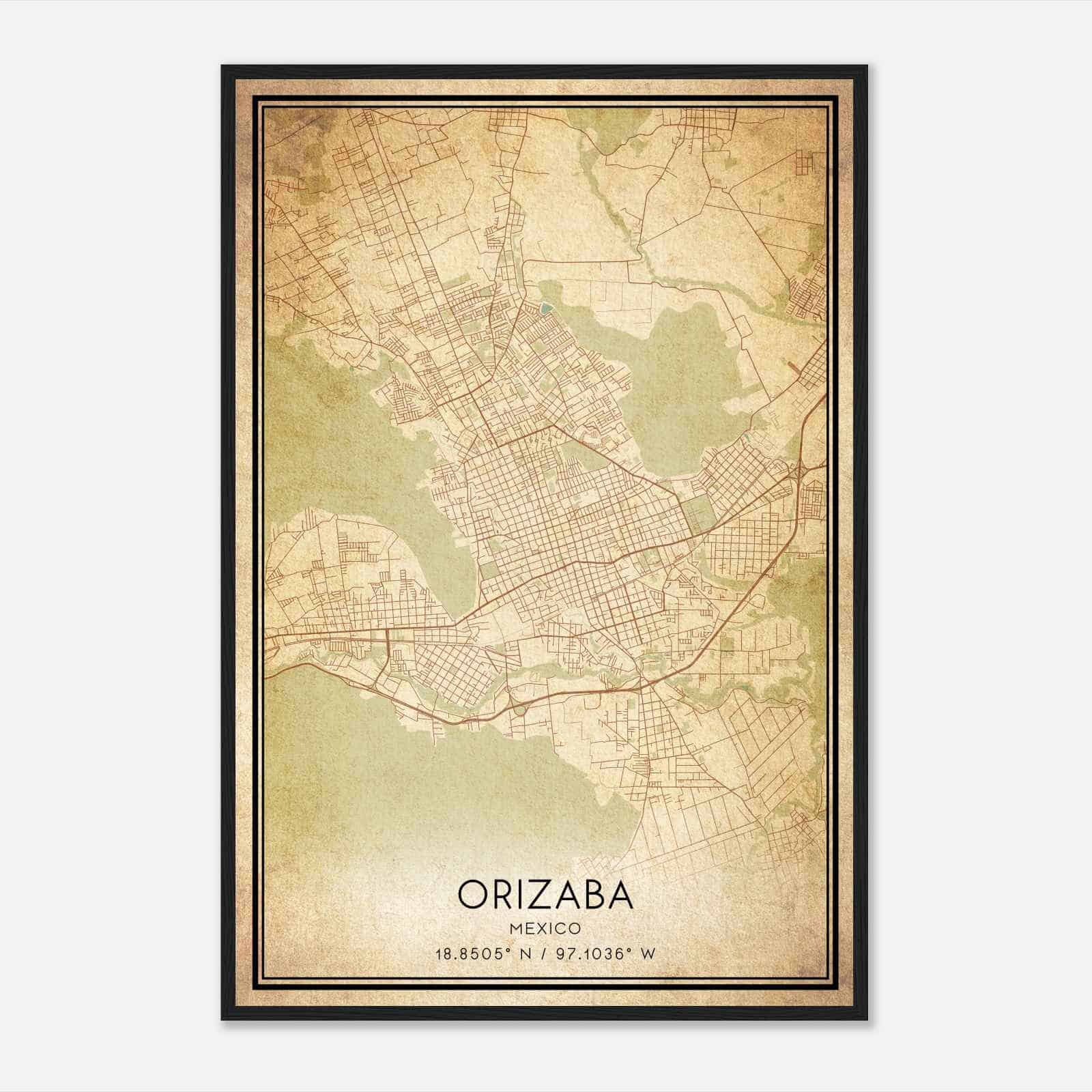 Vintage Orizaba Mexico Map Poster, Orizaba City Road Wall Art Print