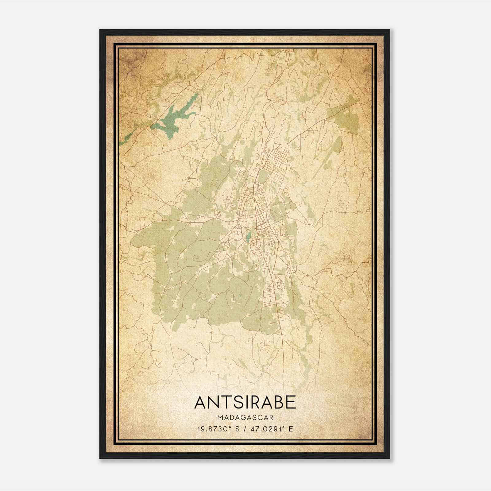 Vintage Antsirabe Madagascar Map Poster, Antsirabe City Road Wall Art Print