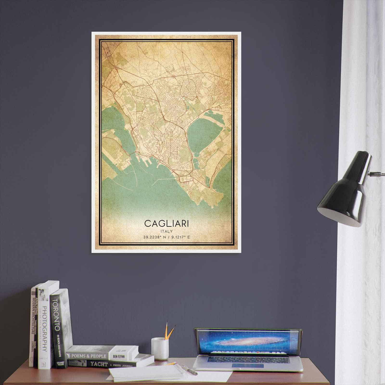 Vintage Cagliari Italy Map Poster, Cagliari City Road Wall Art Print