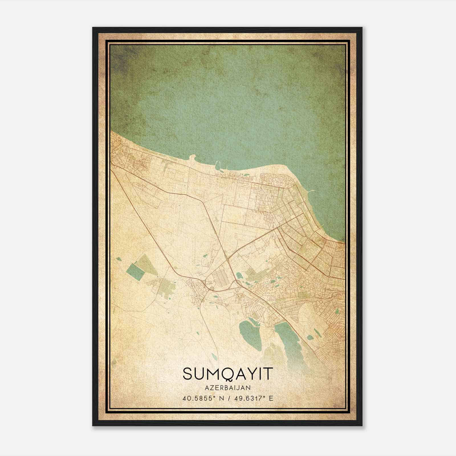 Vintage Sumqayit Azerbaijan Map Poster, Sumqayit City Road Wall Art Print