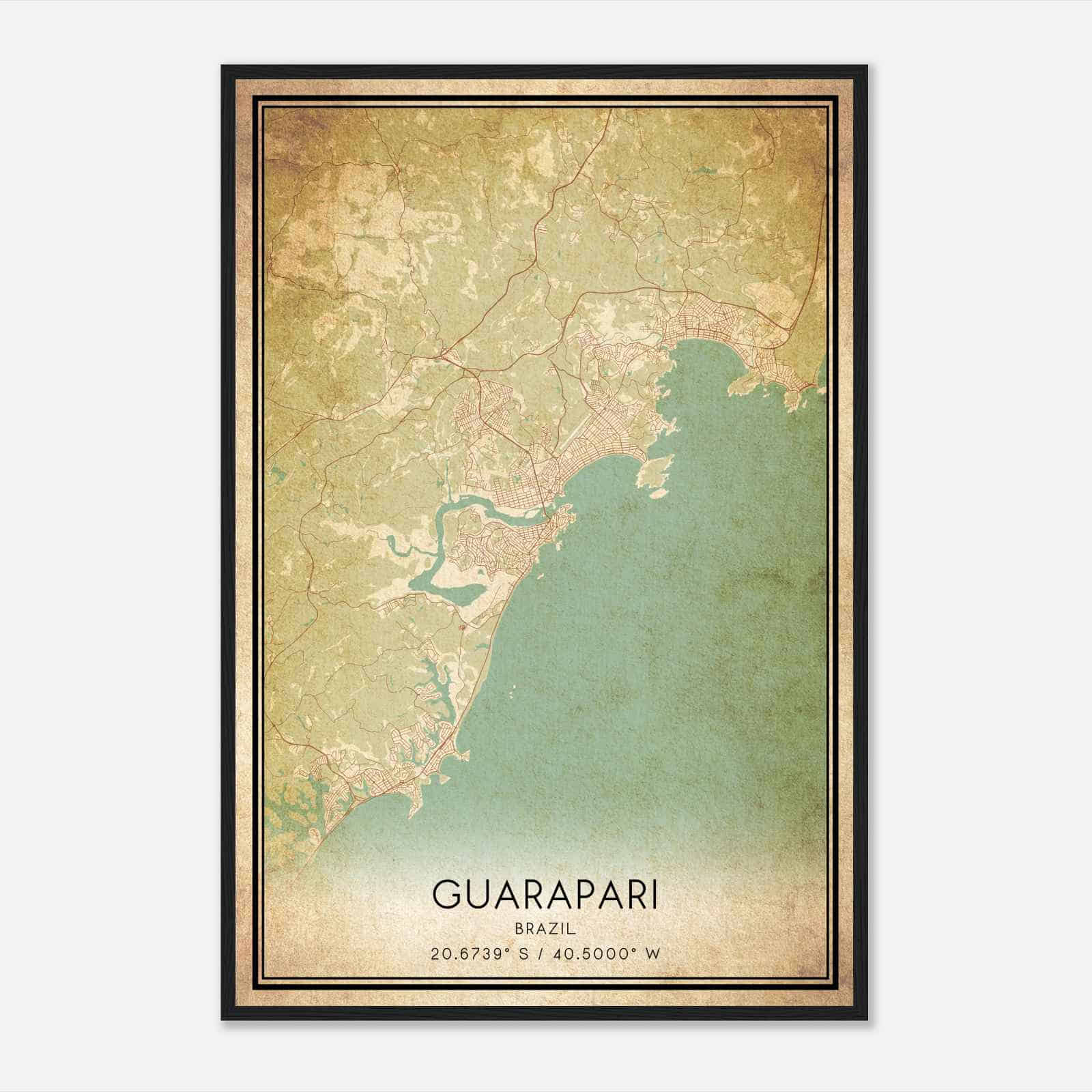 Vintage Guarapari Brazil Map Poster, Guarapari City Road Wall Art Print