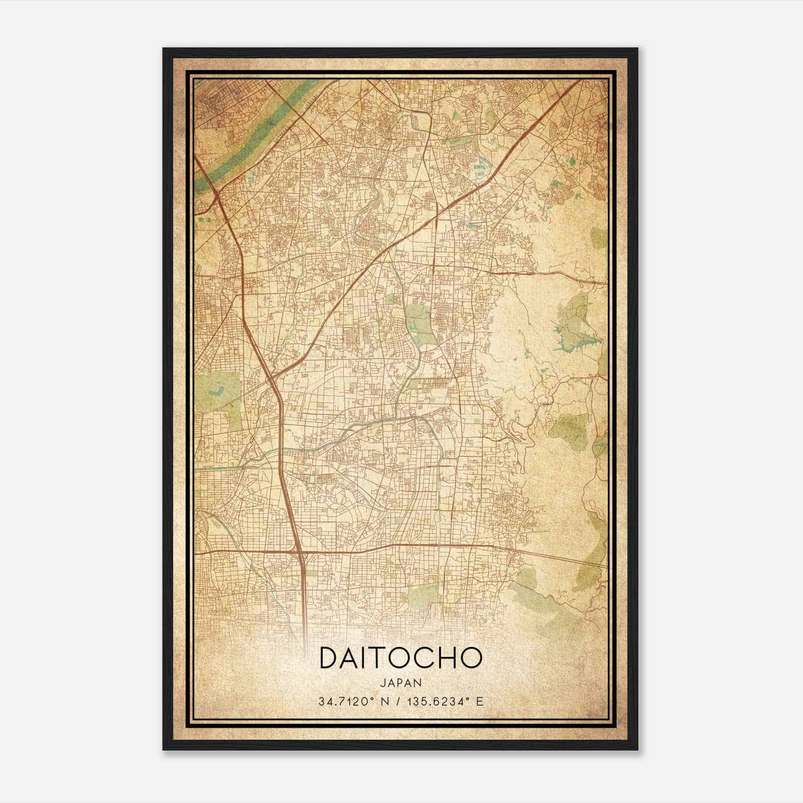Vintage Daitocho Japan Map Poster, Daitocho City Road Wall Art Print