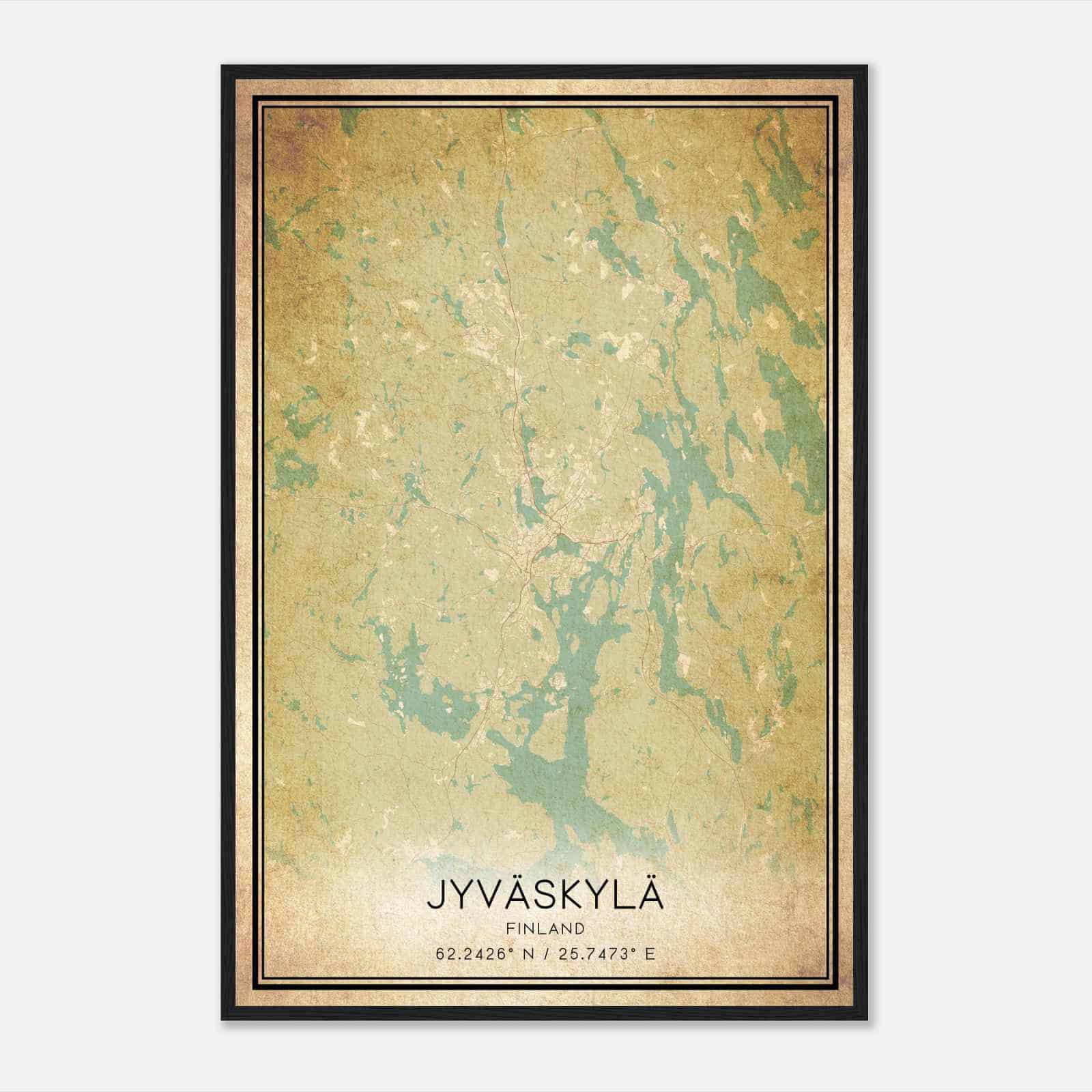 Vintage Jyvaskyla Finland Map Poster, Jyvaskyla City Road Wall Art Print