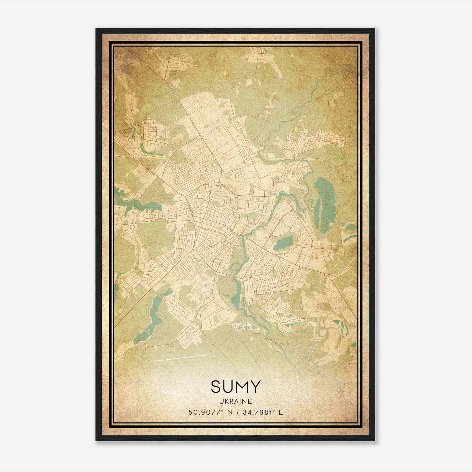Vintage Sumy Ukraine Map Poster, Sumy City Road Wall Art Print