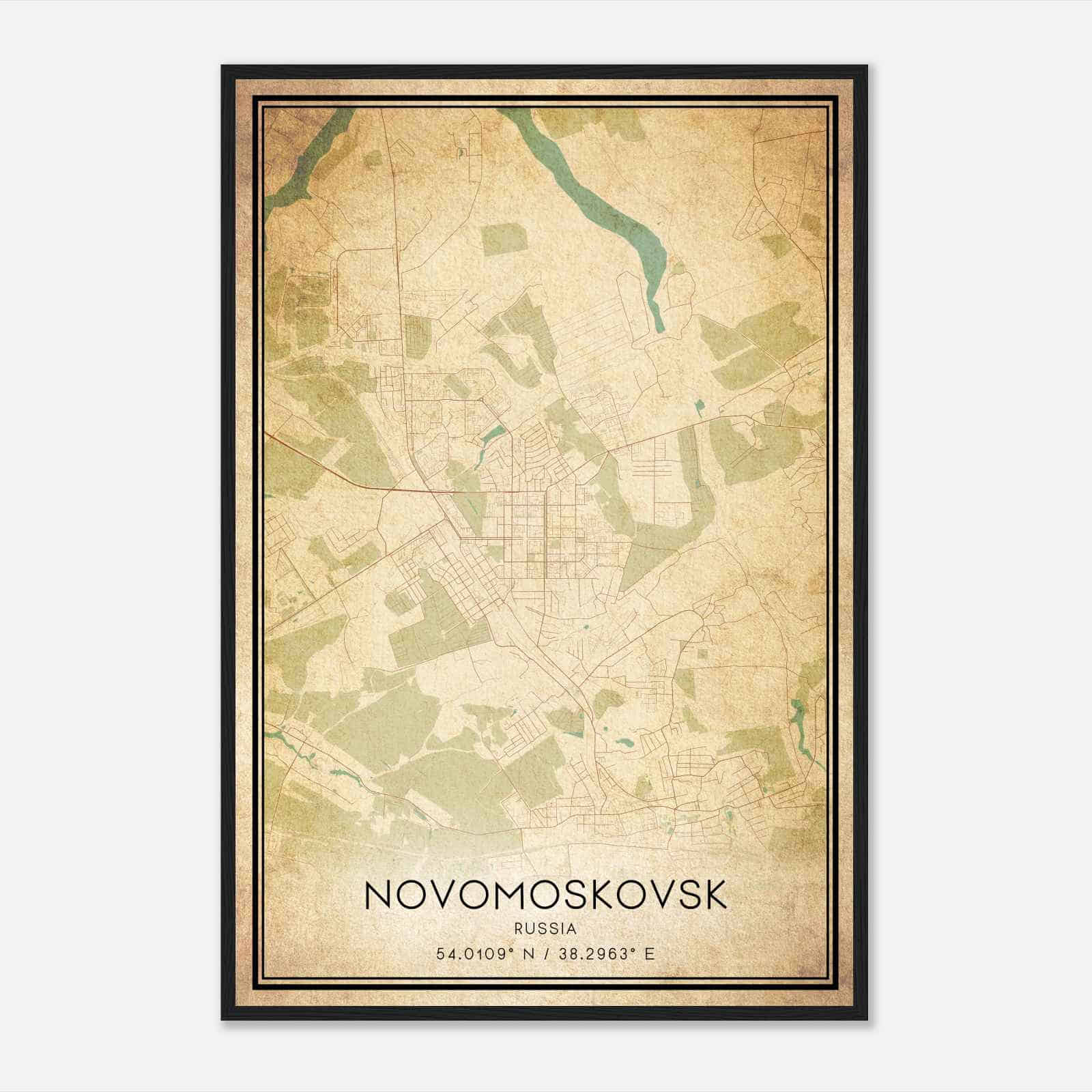 Vintage Novomoskovsk Russia Map Poster, Novomoskovsk City Road Wall Art Print