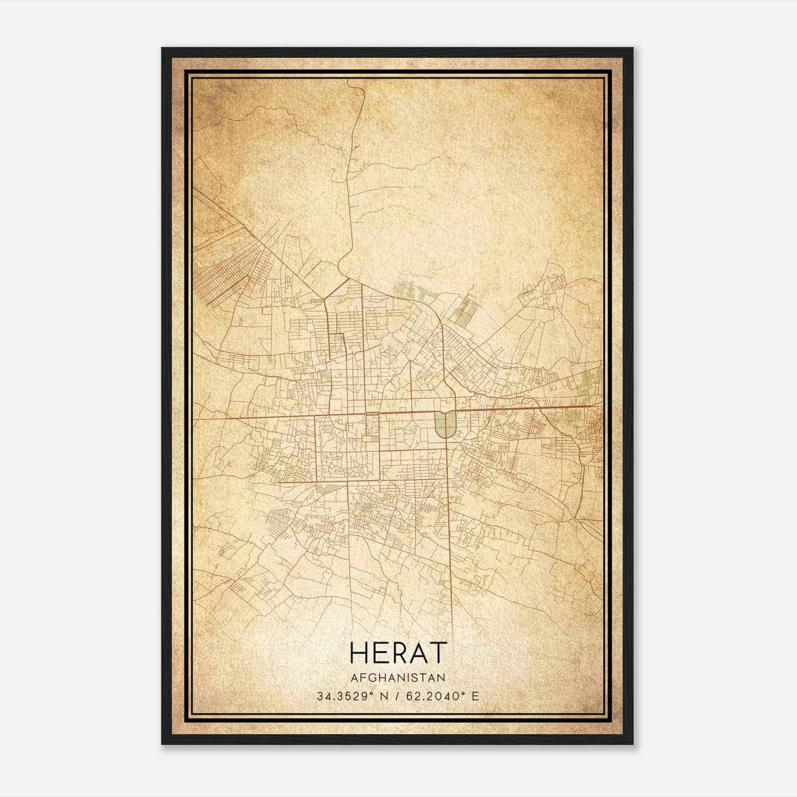 Vintage Herat Afghanistan Map Poster, Herat City Road Wall Art Print