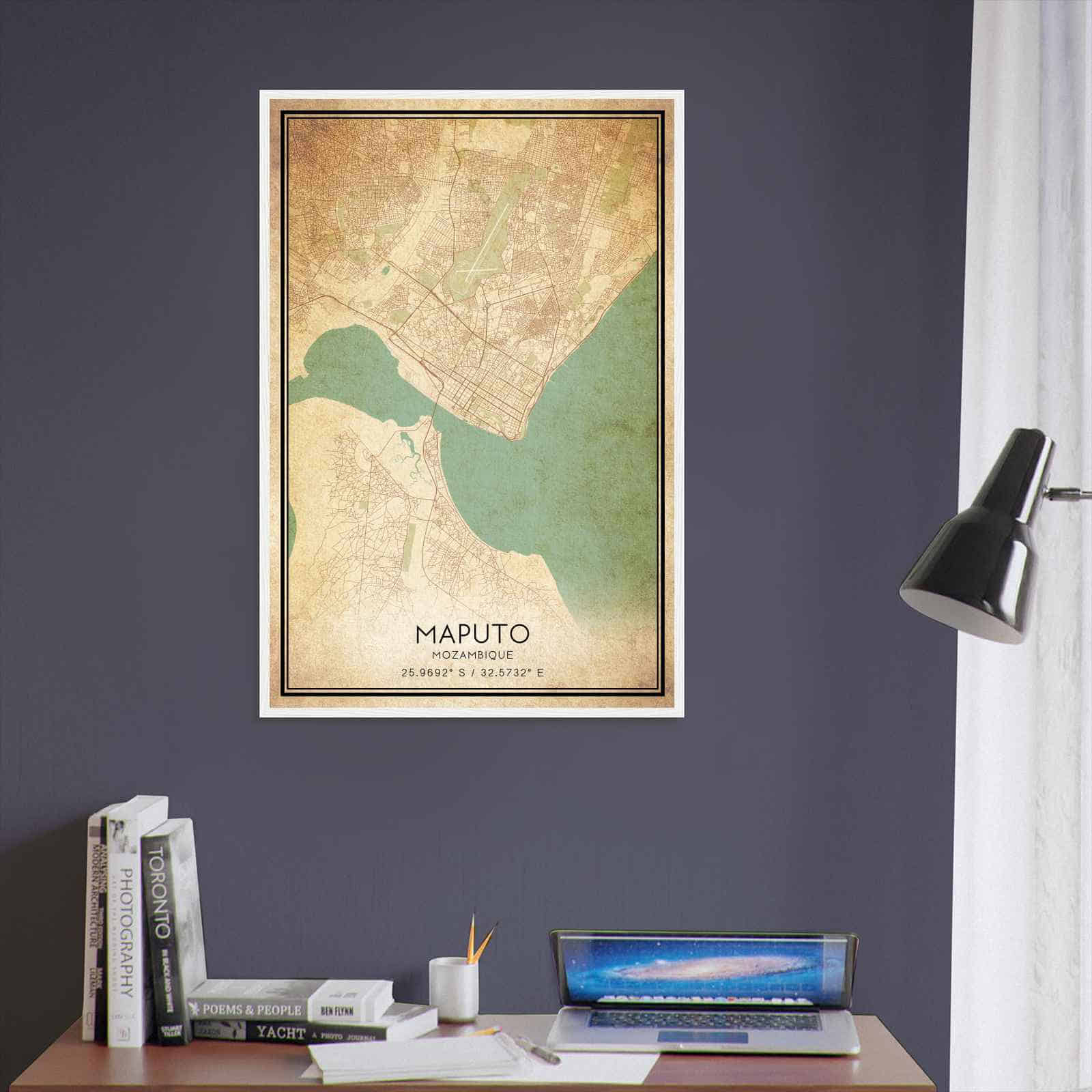 Vintage Maputo Mozambique Map Poster, Maputo City Road Wall Art Print