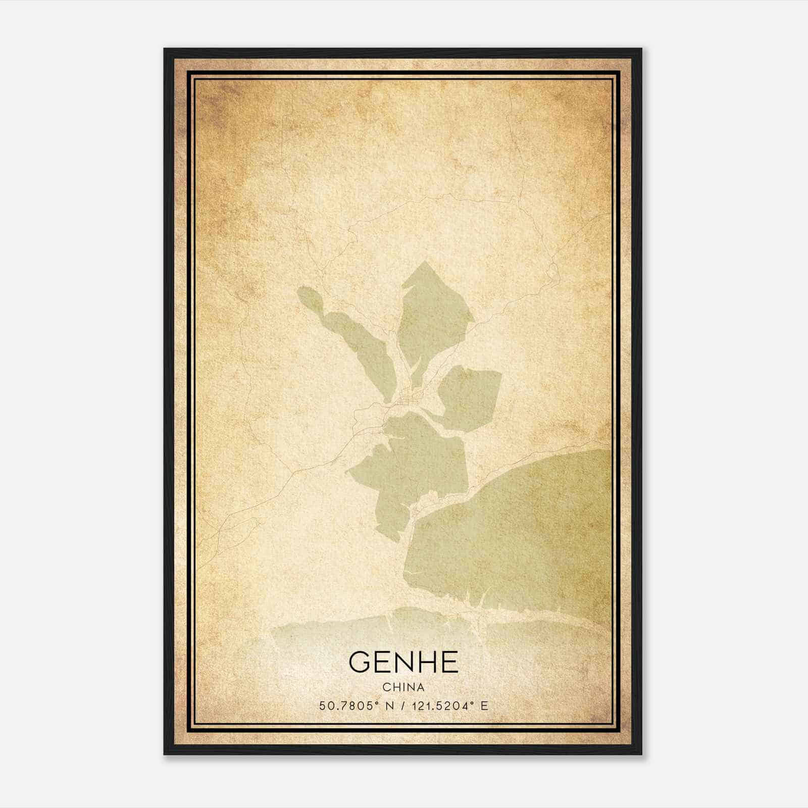 Vintage Genhe China Map Poster, Genhe City Road Wall Art Print